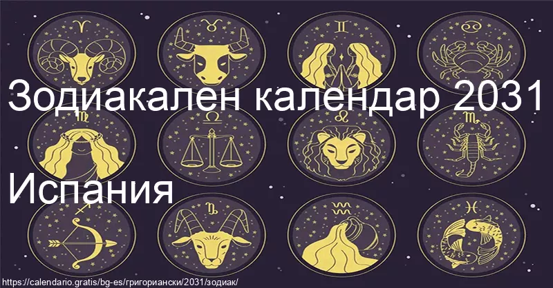 Календар на зодиакалните знаци 2031 (Испания) Календар на зодиакалните знаци 2031 (Испания)