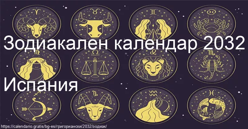 Календар на зодиакалните знаци 2032 (Испания) Календар на зодиакалните знаци 2032 (Испания)