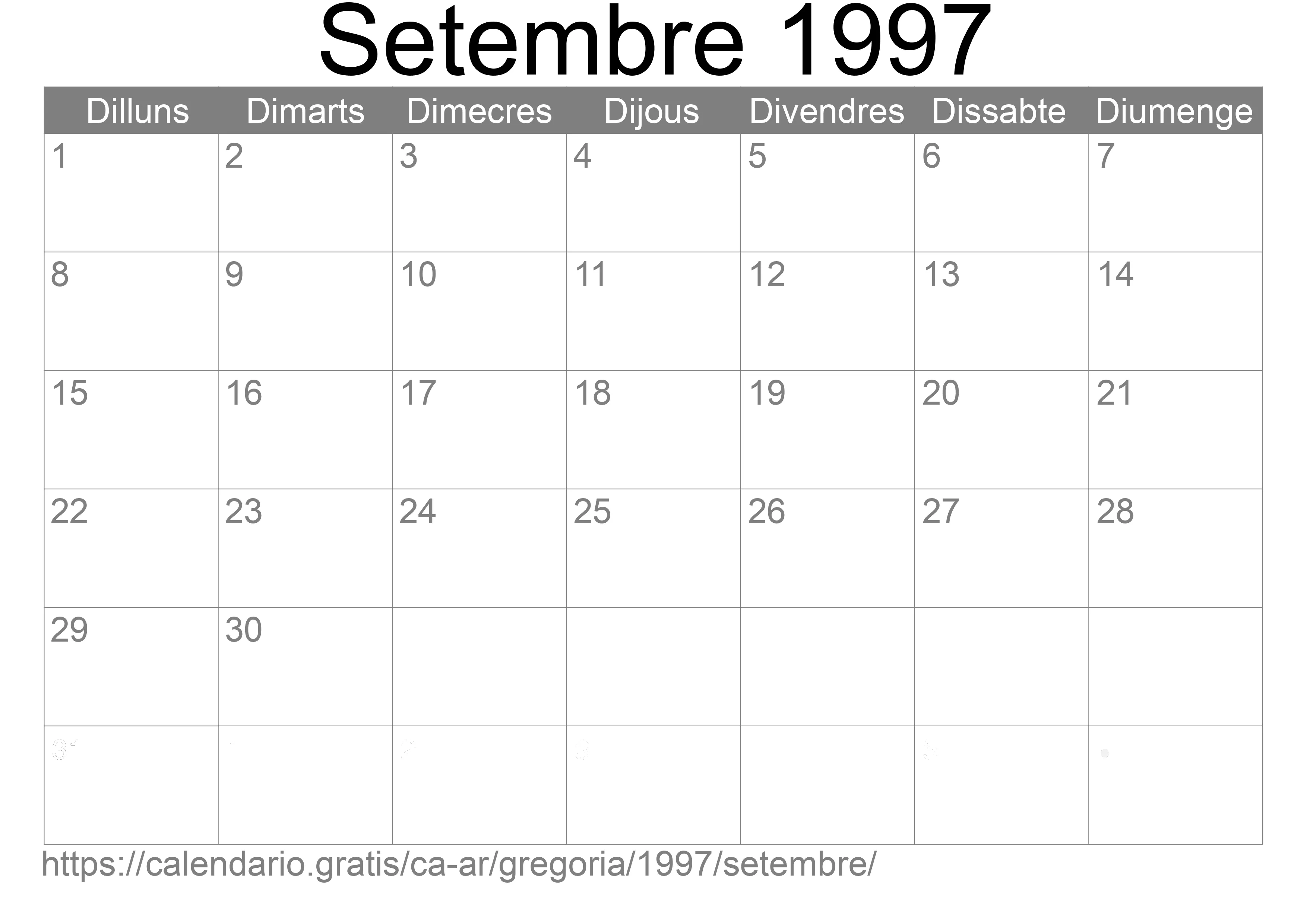 Calendari Setembre 1997 per imprimir (Argentina)