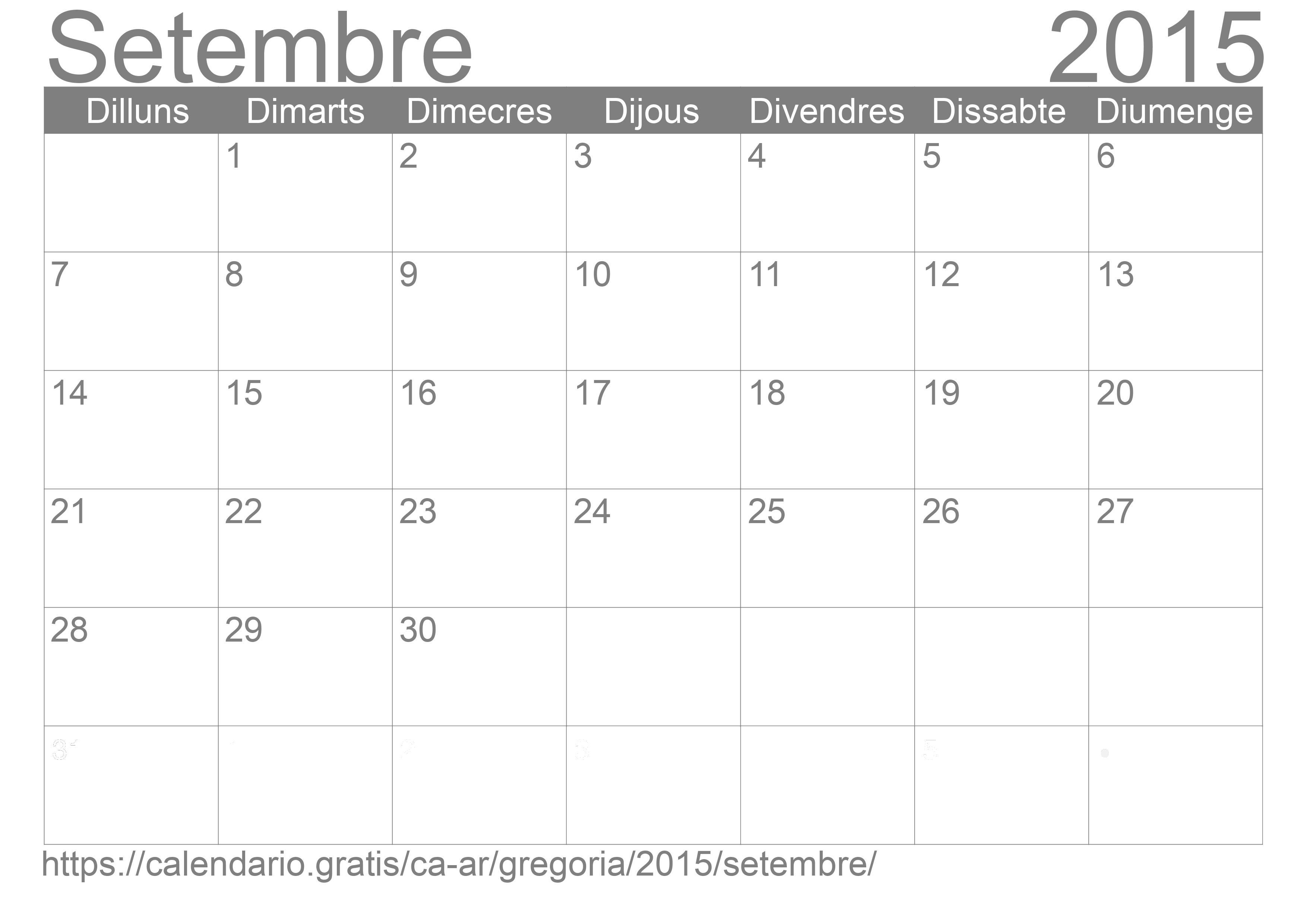 Calendari Setembre 2015 per imprimir