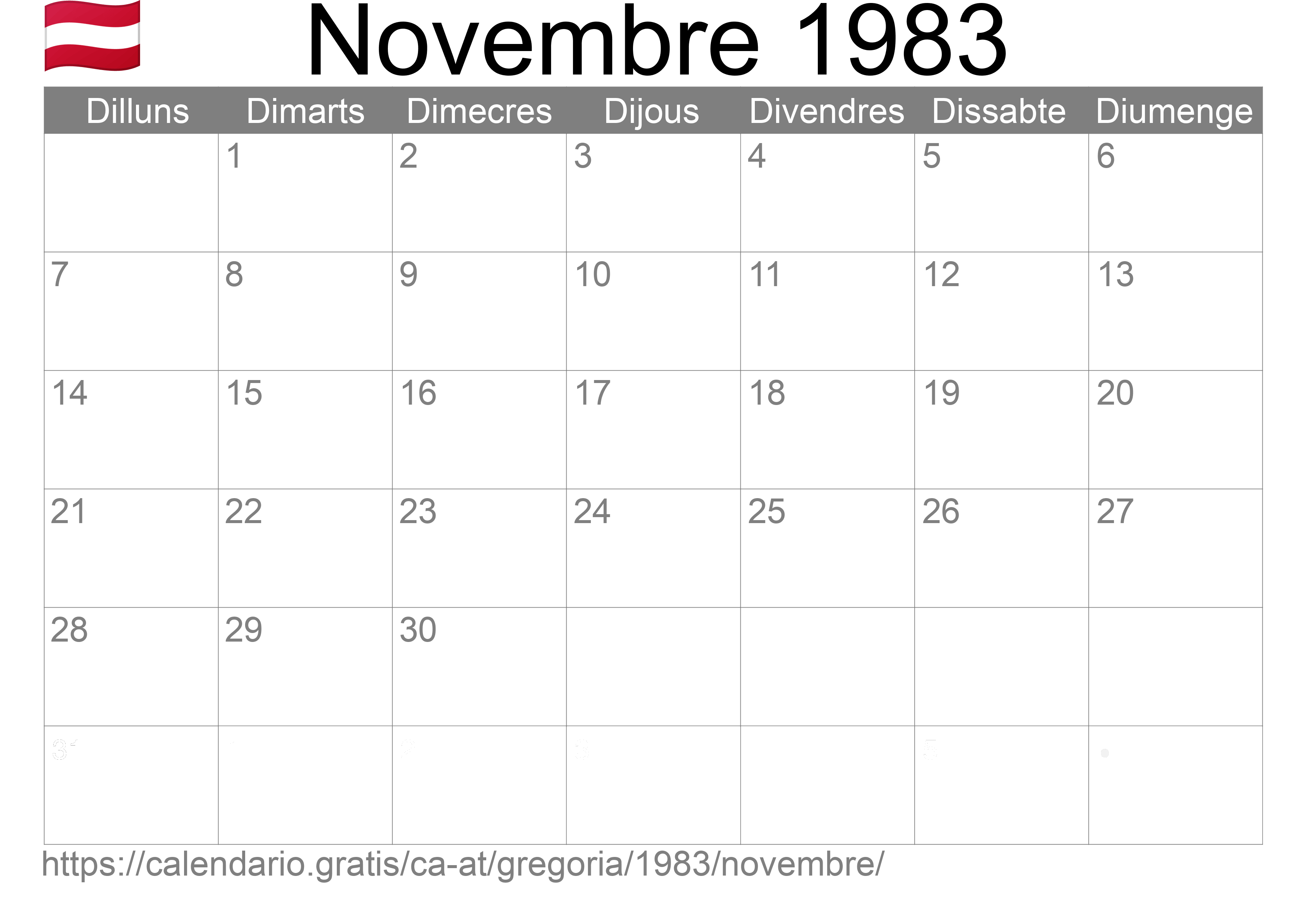 Calendari Novembre 1983 per imprimir