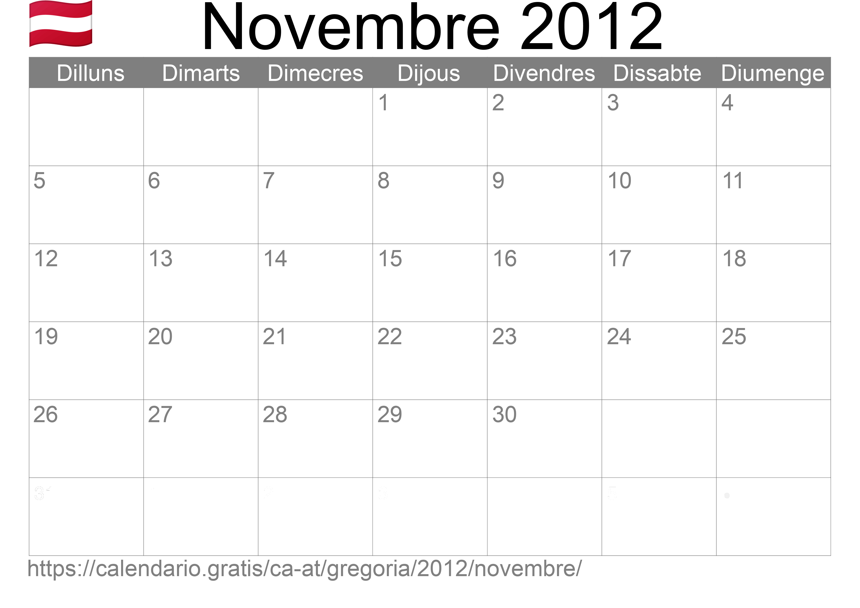 Calendari Novembre 2012 per imprimir