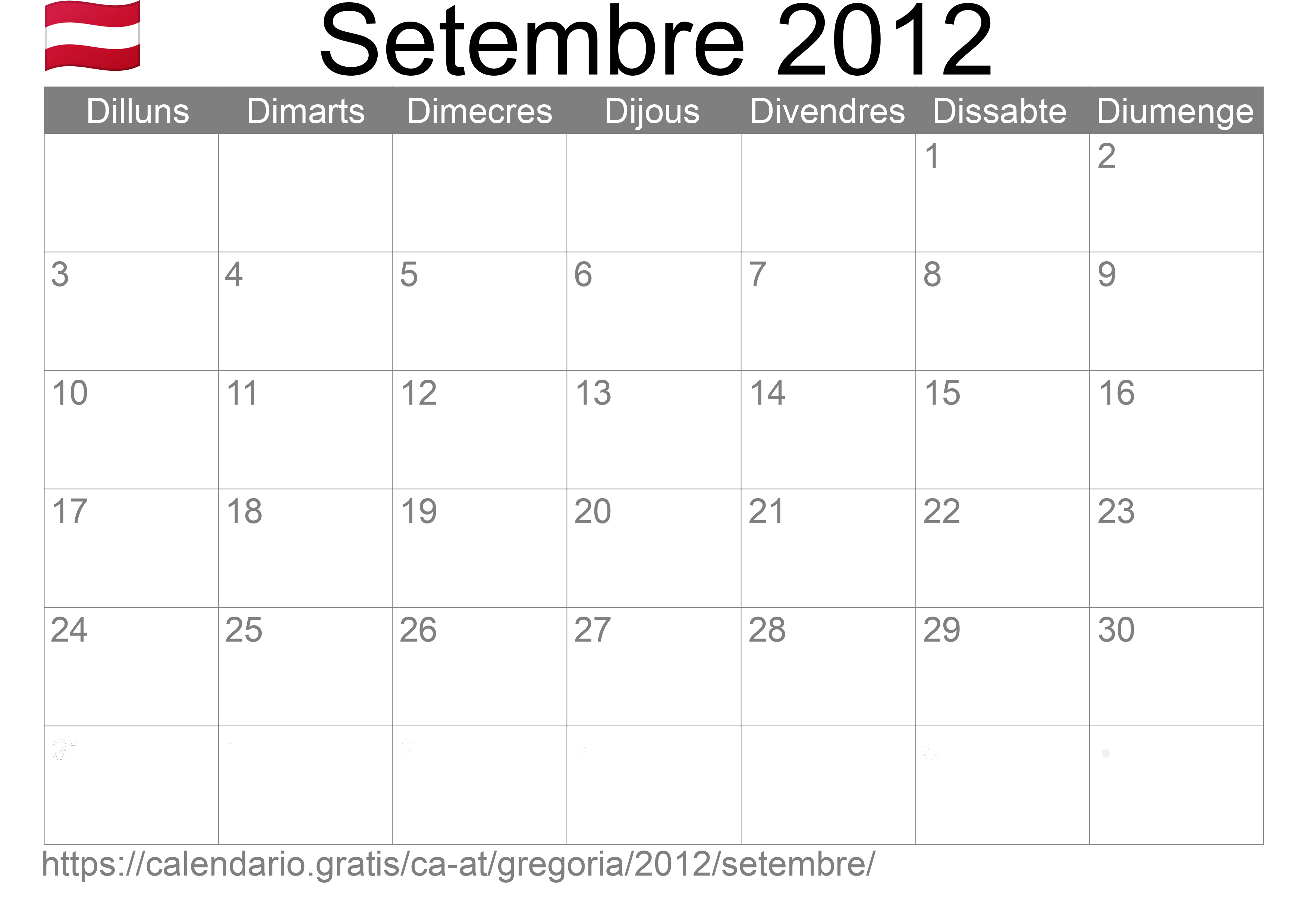 Calendari Setembre 2012 per imprimir