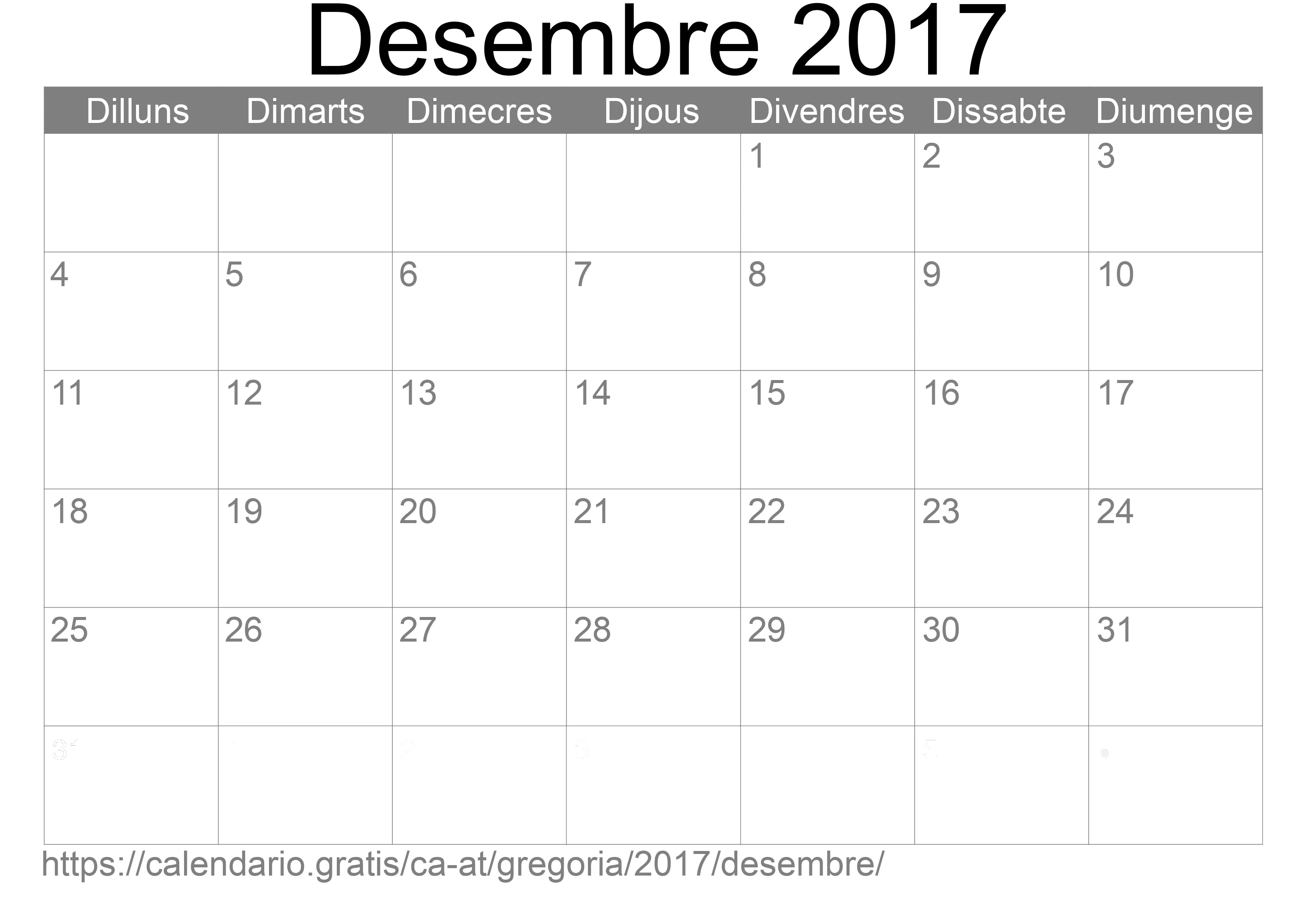 Calendari Desembre 2017 per imprimir (Àustria) Calendari Desembre 2017 per imprimir (Àustria)