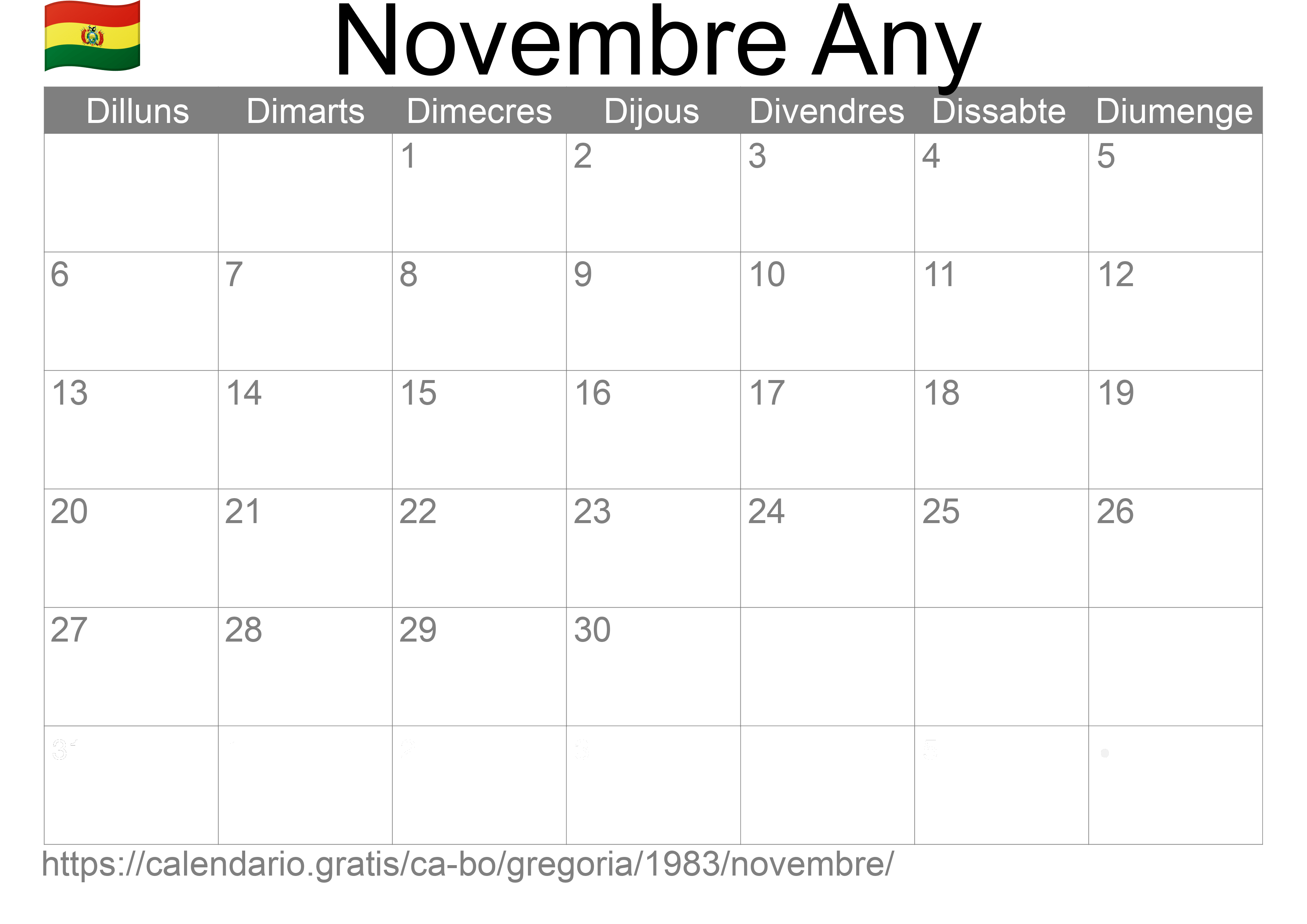 Calendari Novembre 1983 per imprimir