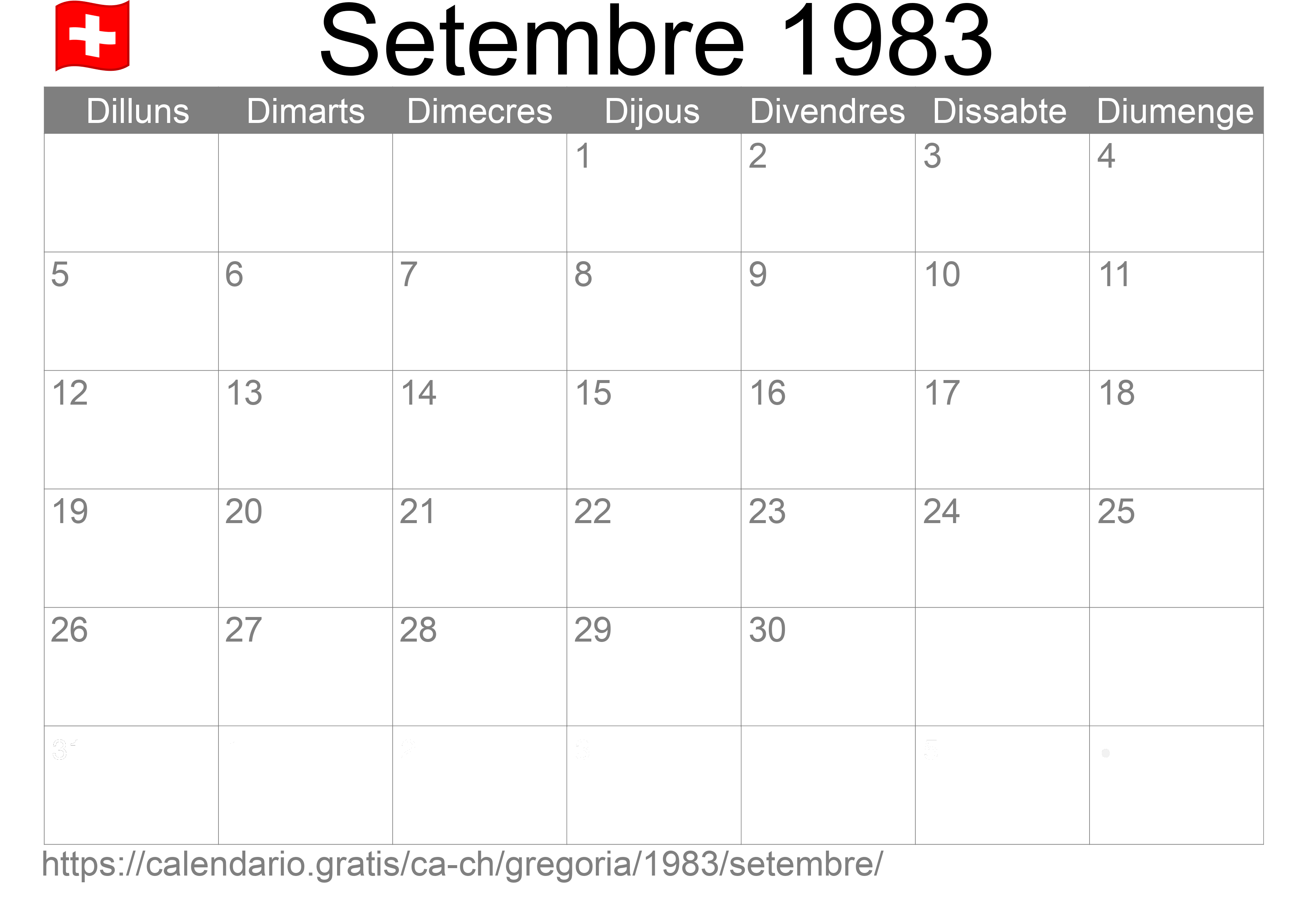 Calendari Setembre 1983 per imprimir