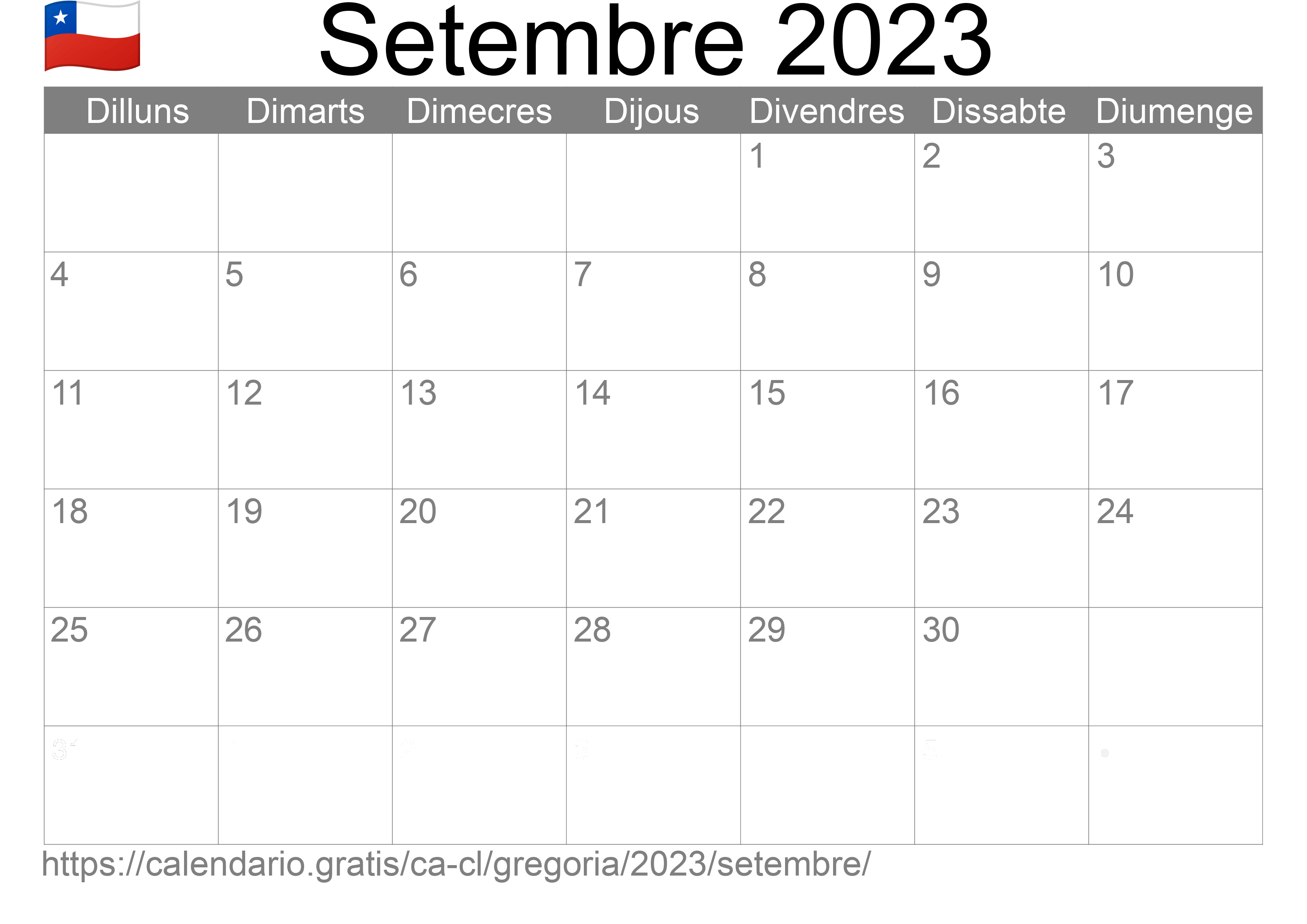 Calendari Setembre 2023 per imprimir