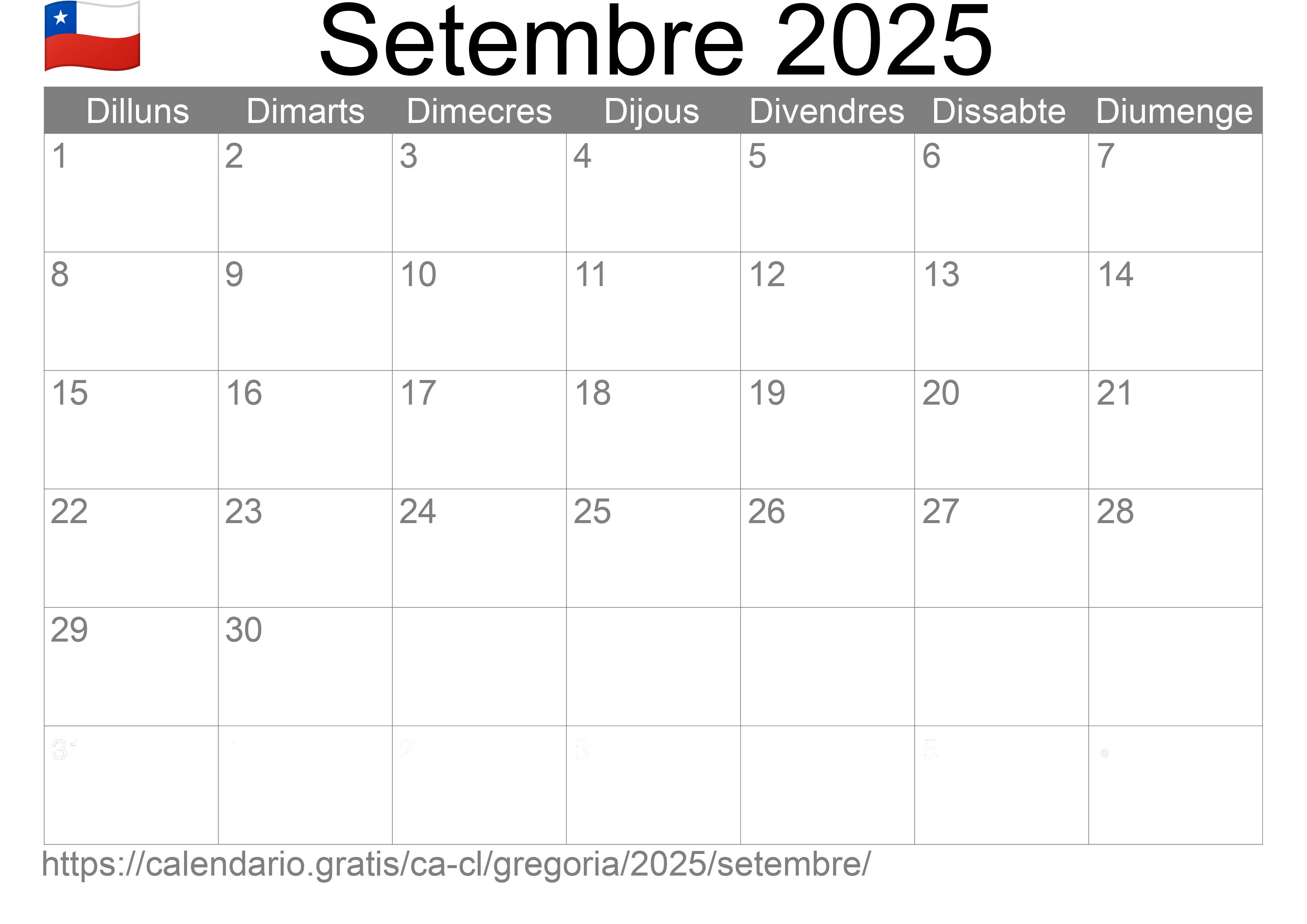 Calendari Setembre 2025 per imprimir