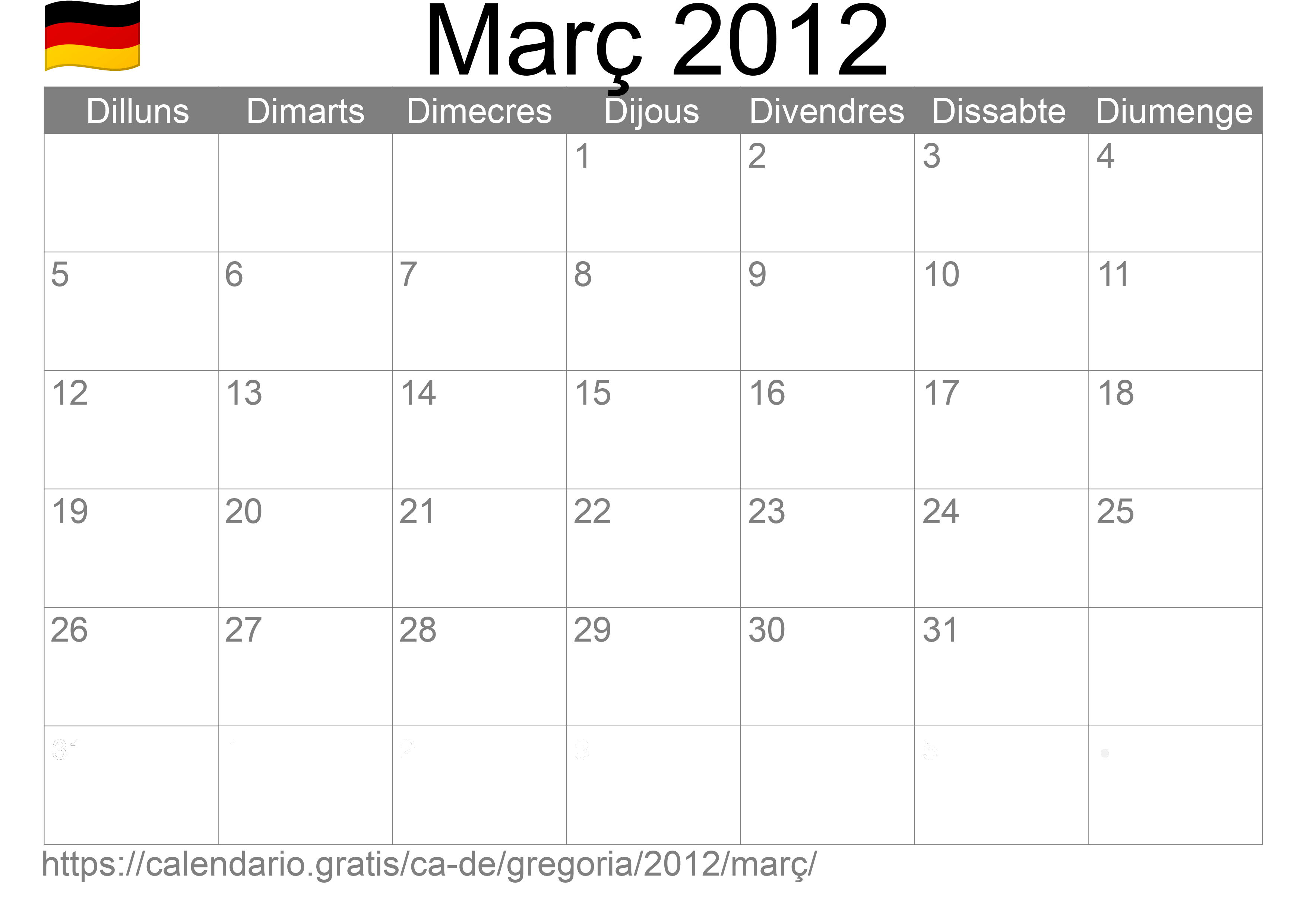 Calendari Març 2012 per imprimir