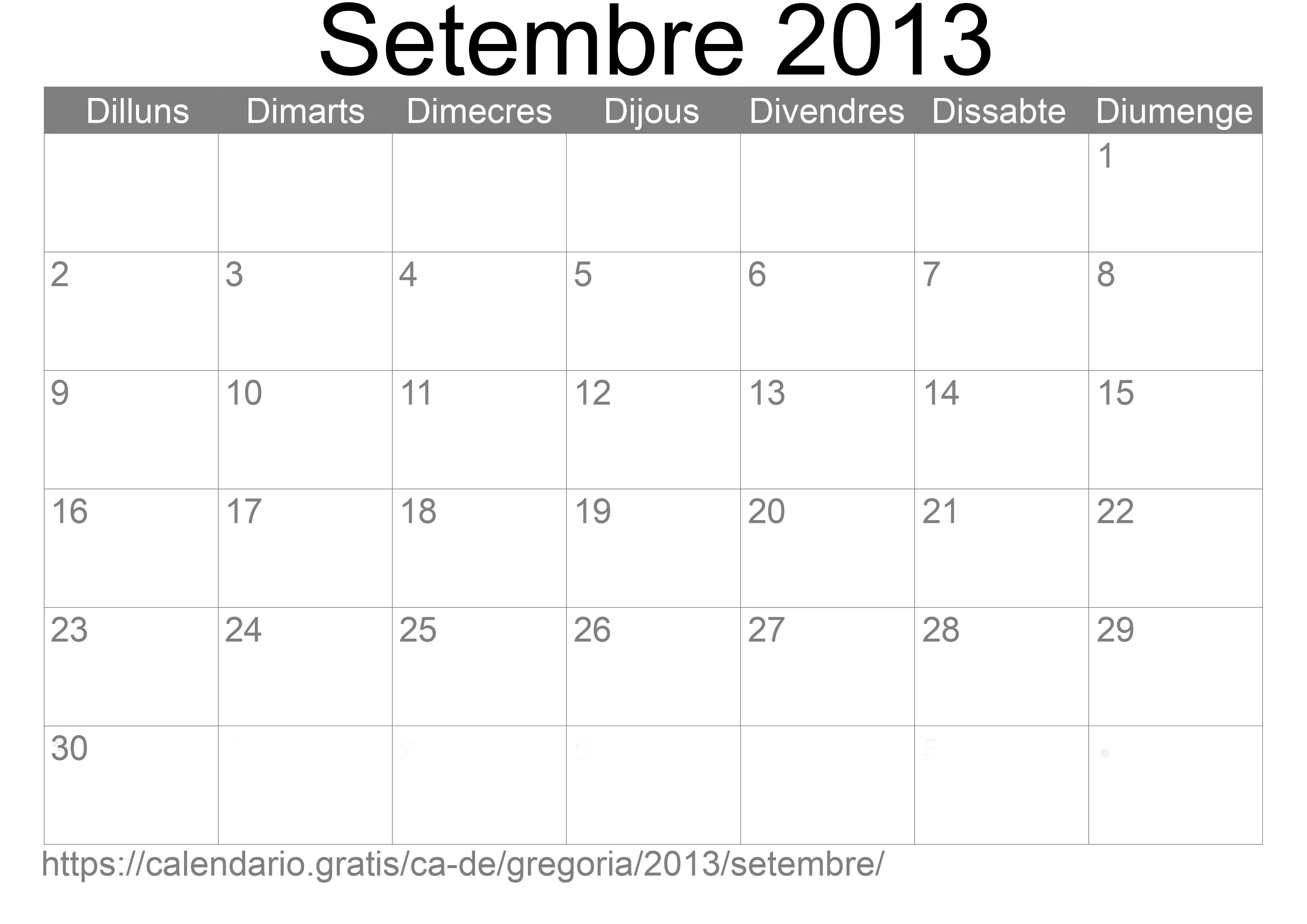 Calendari Setembre 2013 per imprimir (Alemanya) Calendari Setembre 2013 per imprimir (Alemanya)