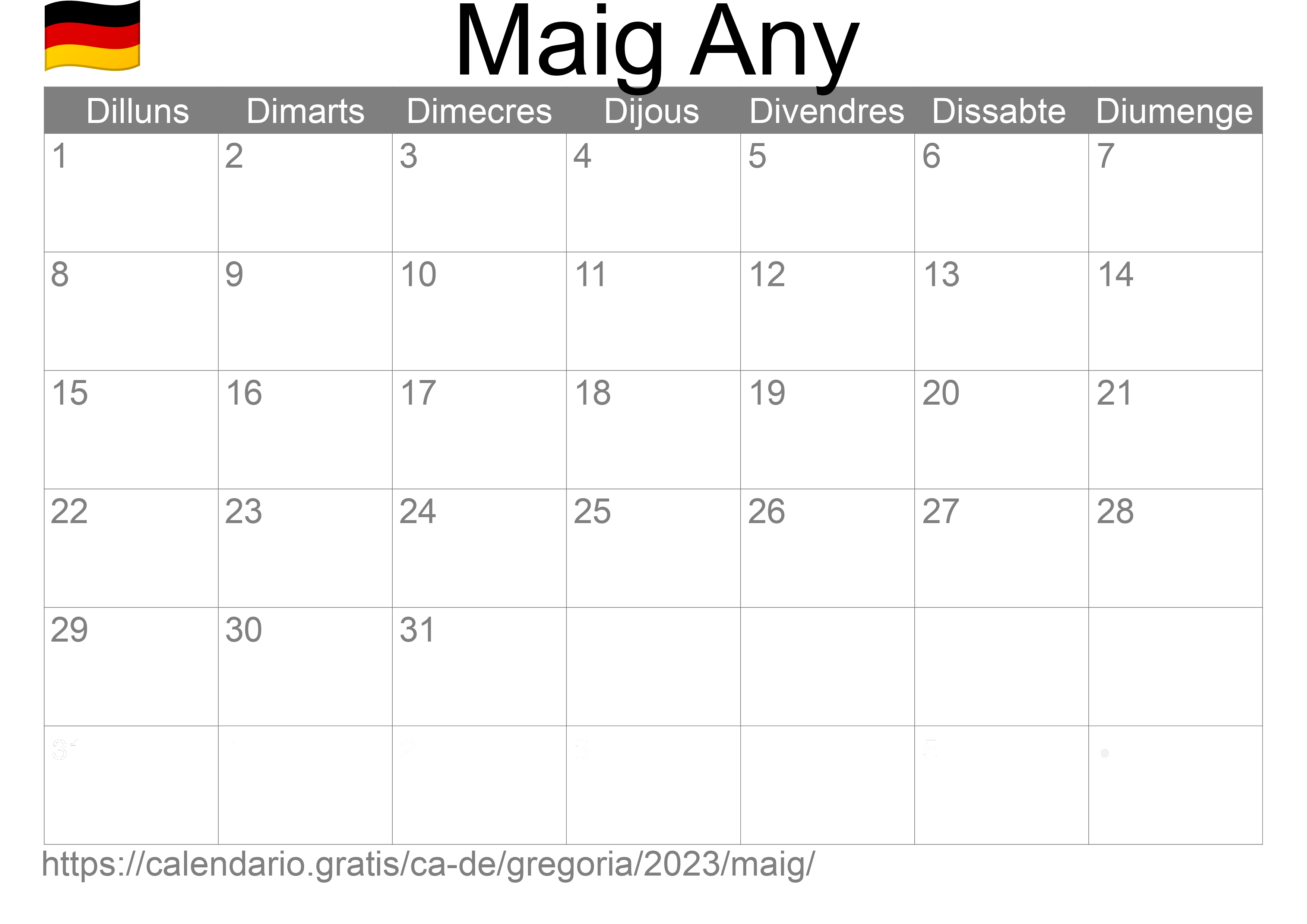 Calendari Maig 2023 per imprimir