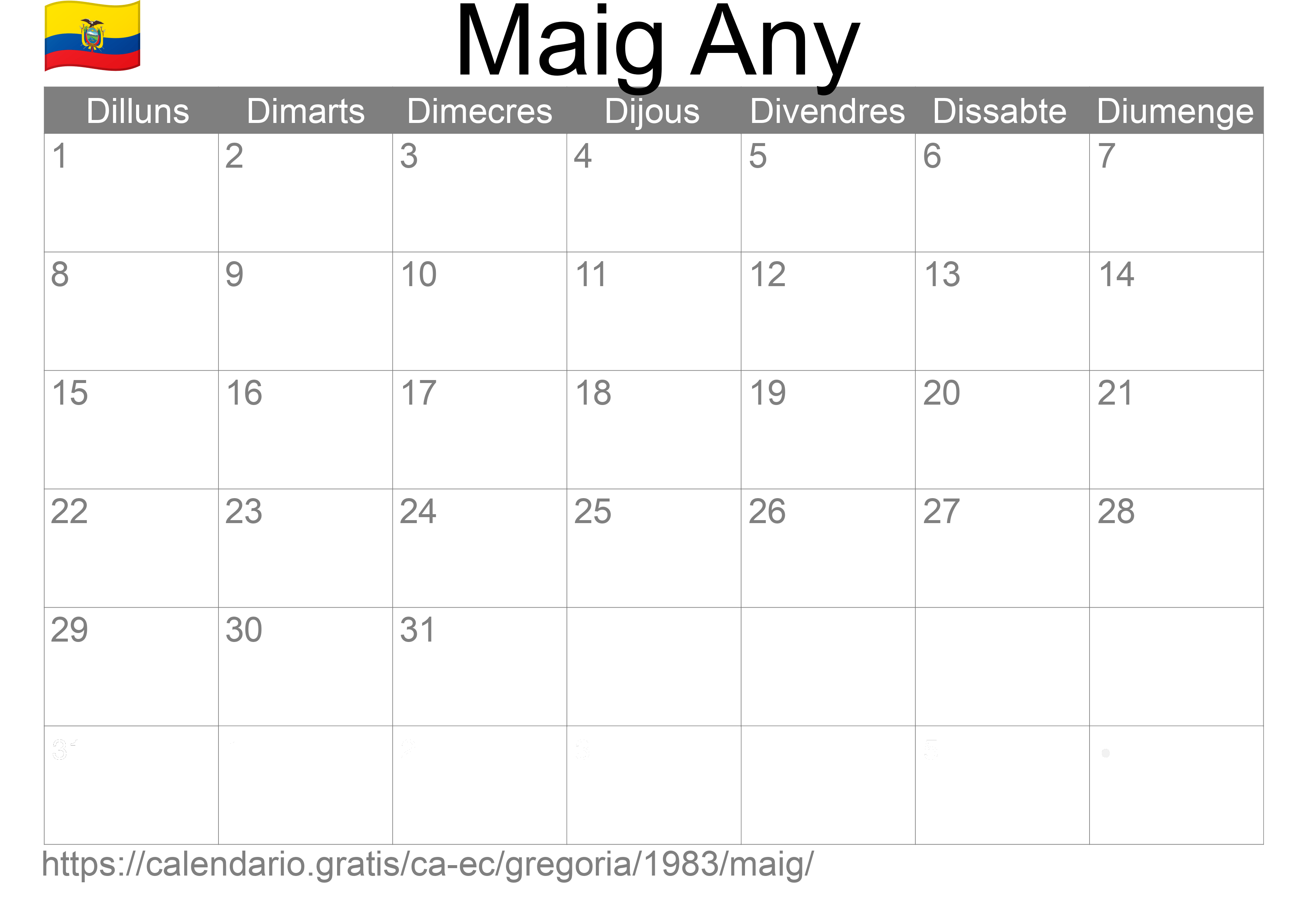 Calendari Maig 1983 per imprimir