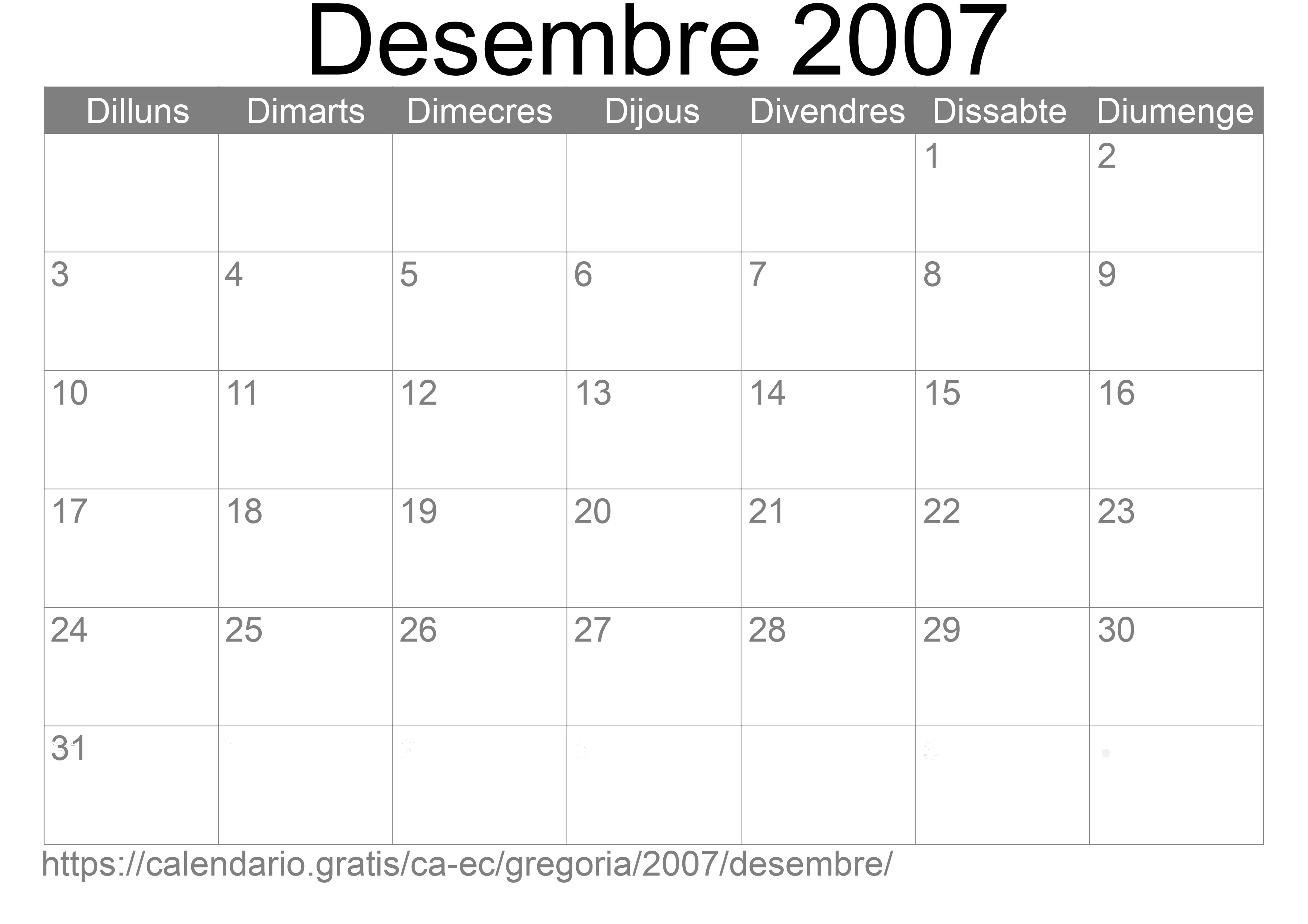 Calendari Desembre 2007 per imprimir (Equador)