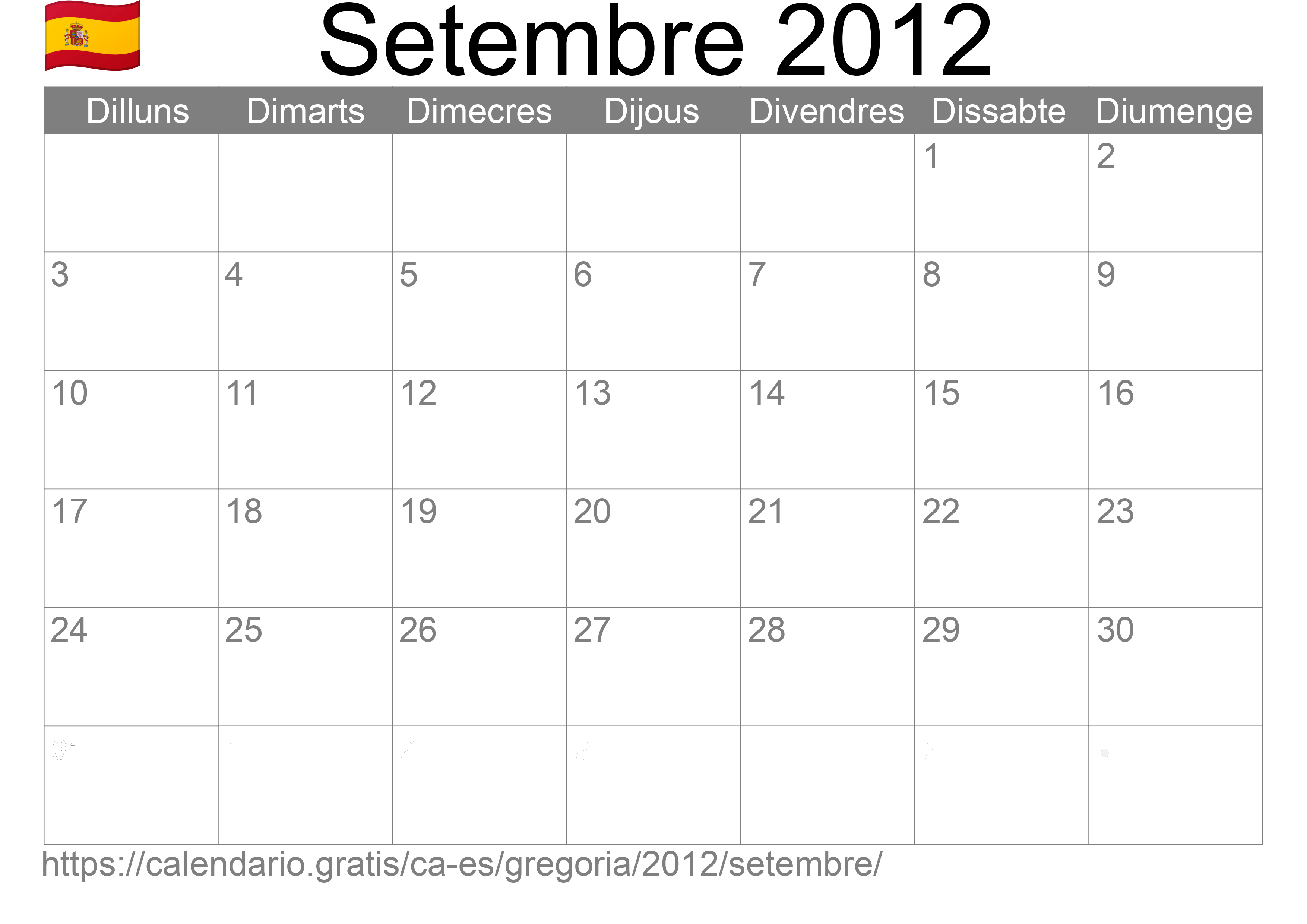 Calendari Setembre 2012 per imprimir