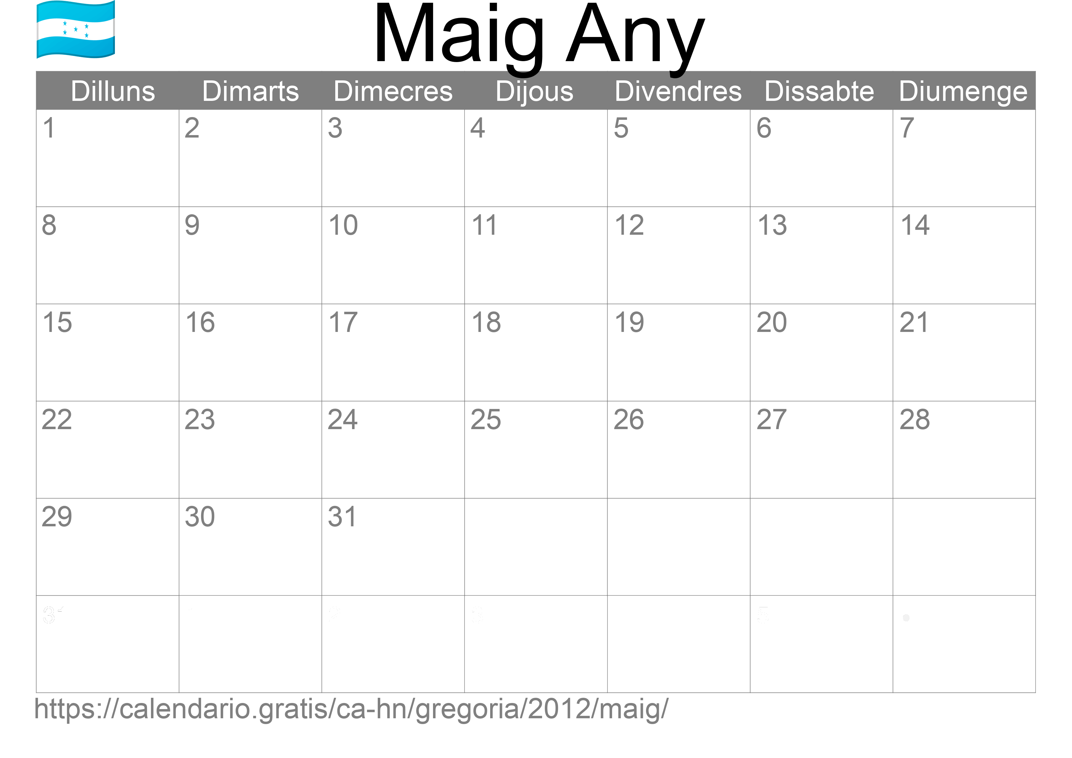 Calendari Maig 2012 per imprimir