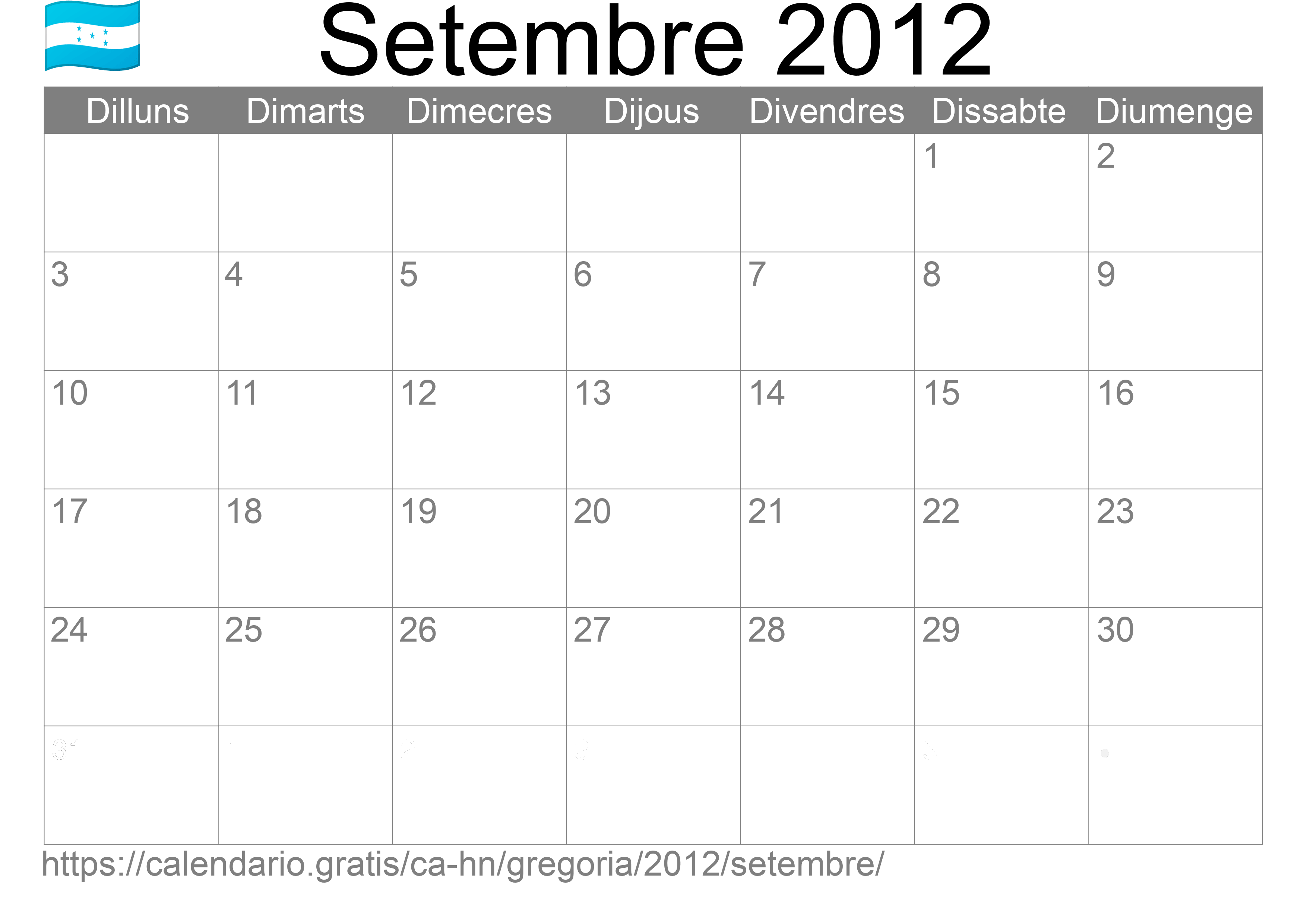 Calendari Setembre 2012 per imprimir