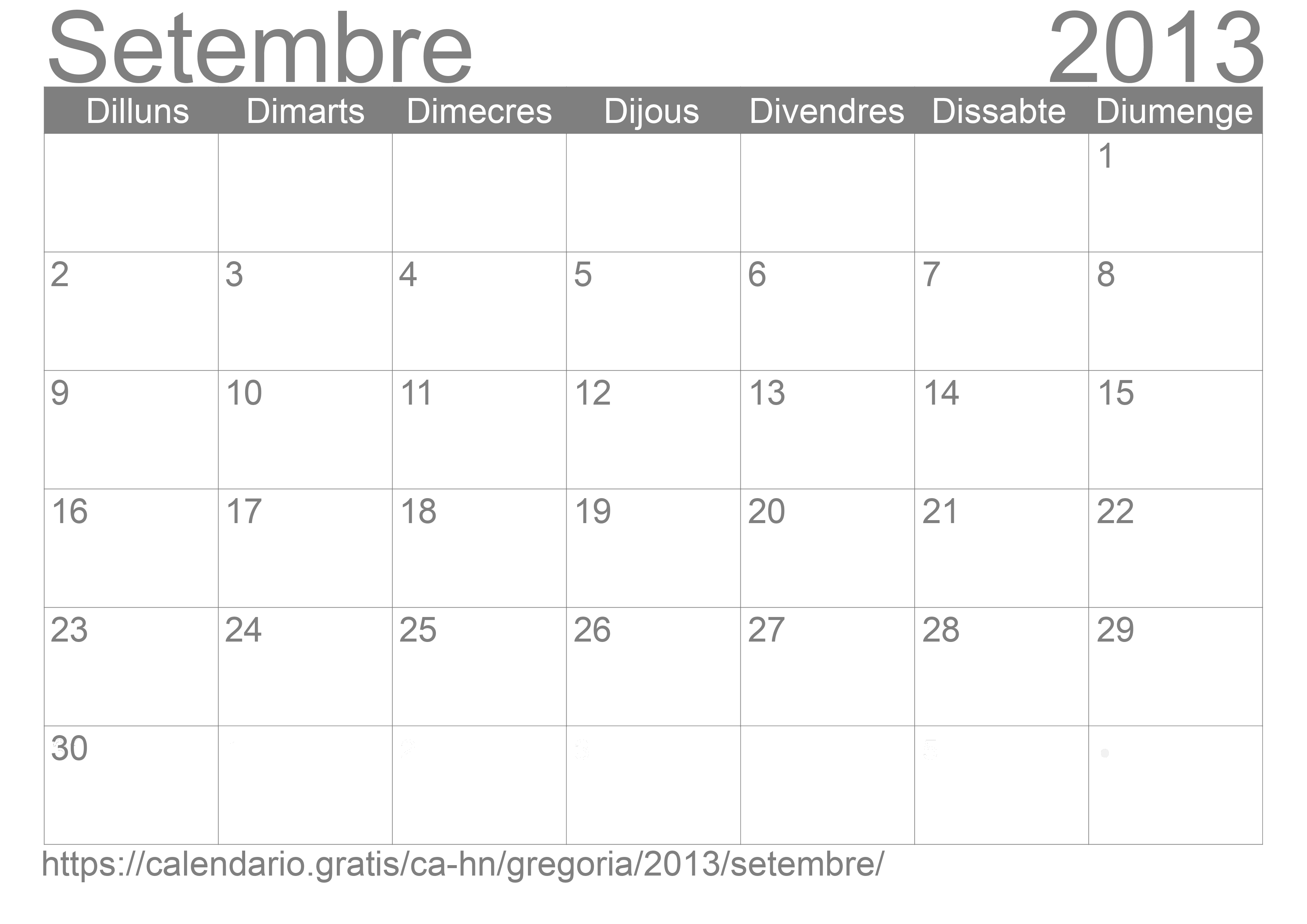 Calendari Setembre 2013 per imprimir