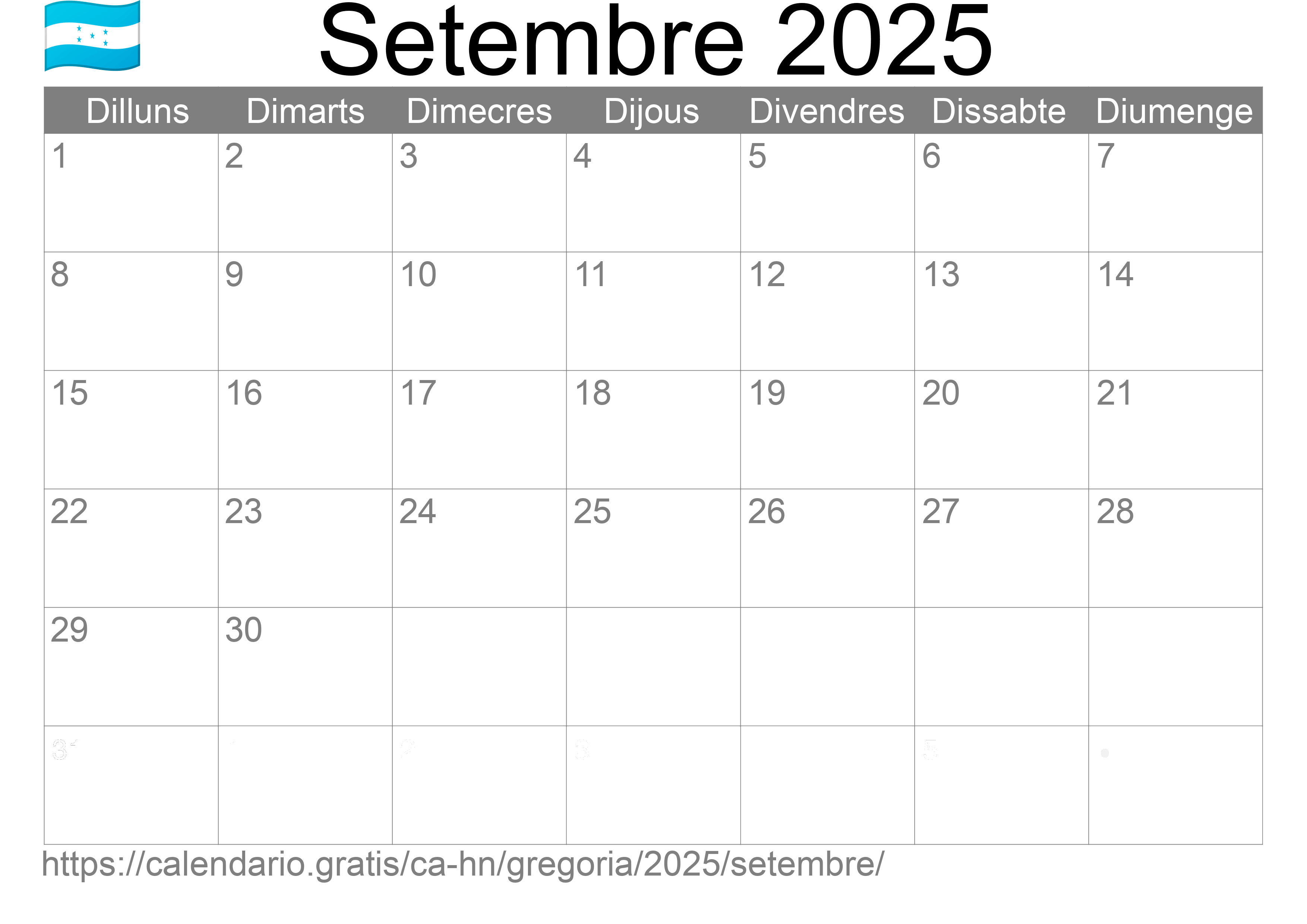 Calendari Setembre 2025 per imprimir