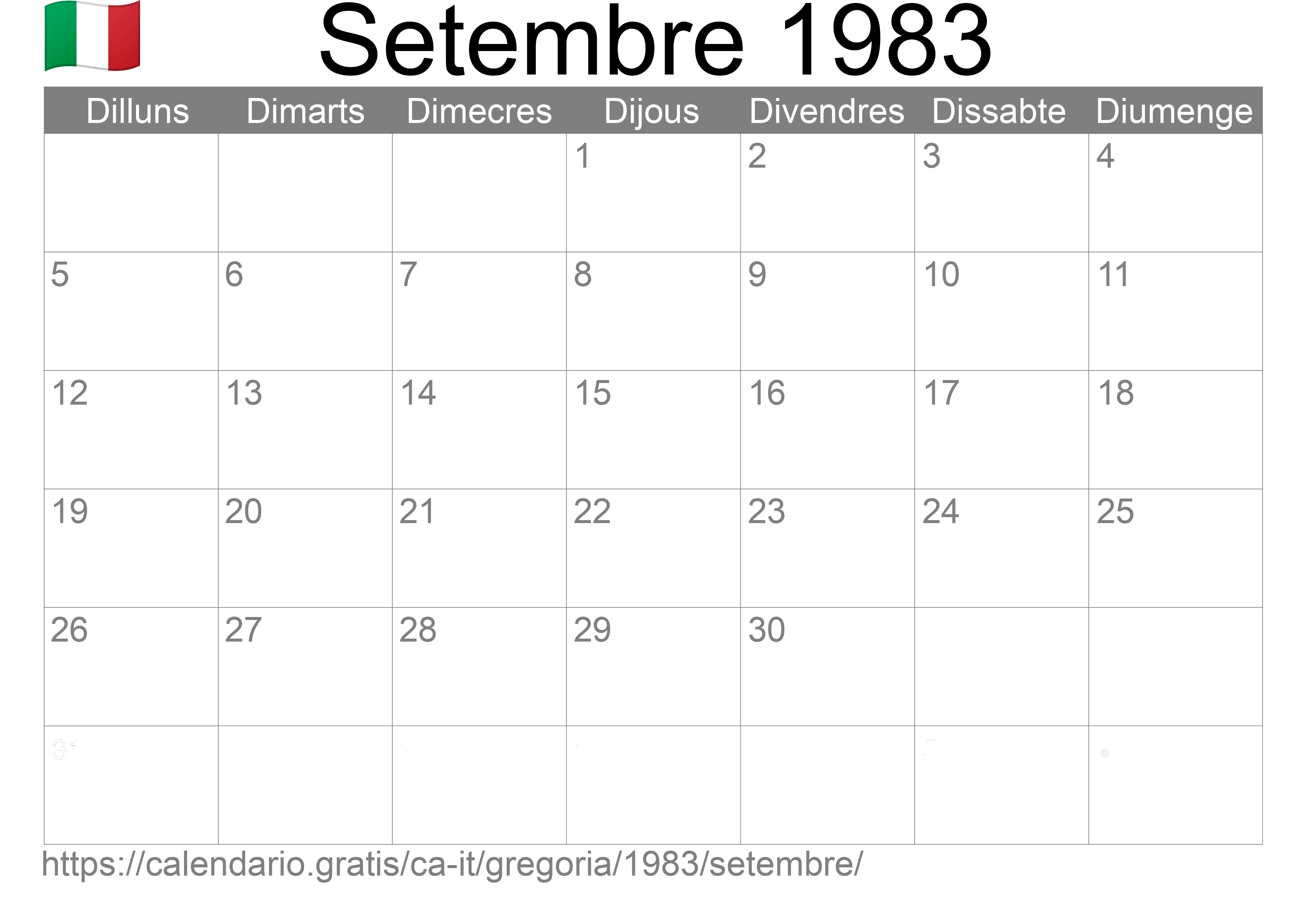 Calendari Setembre 1983 per imprimir