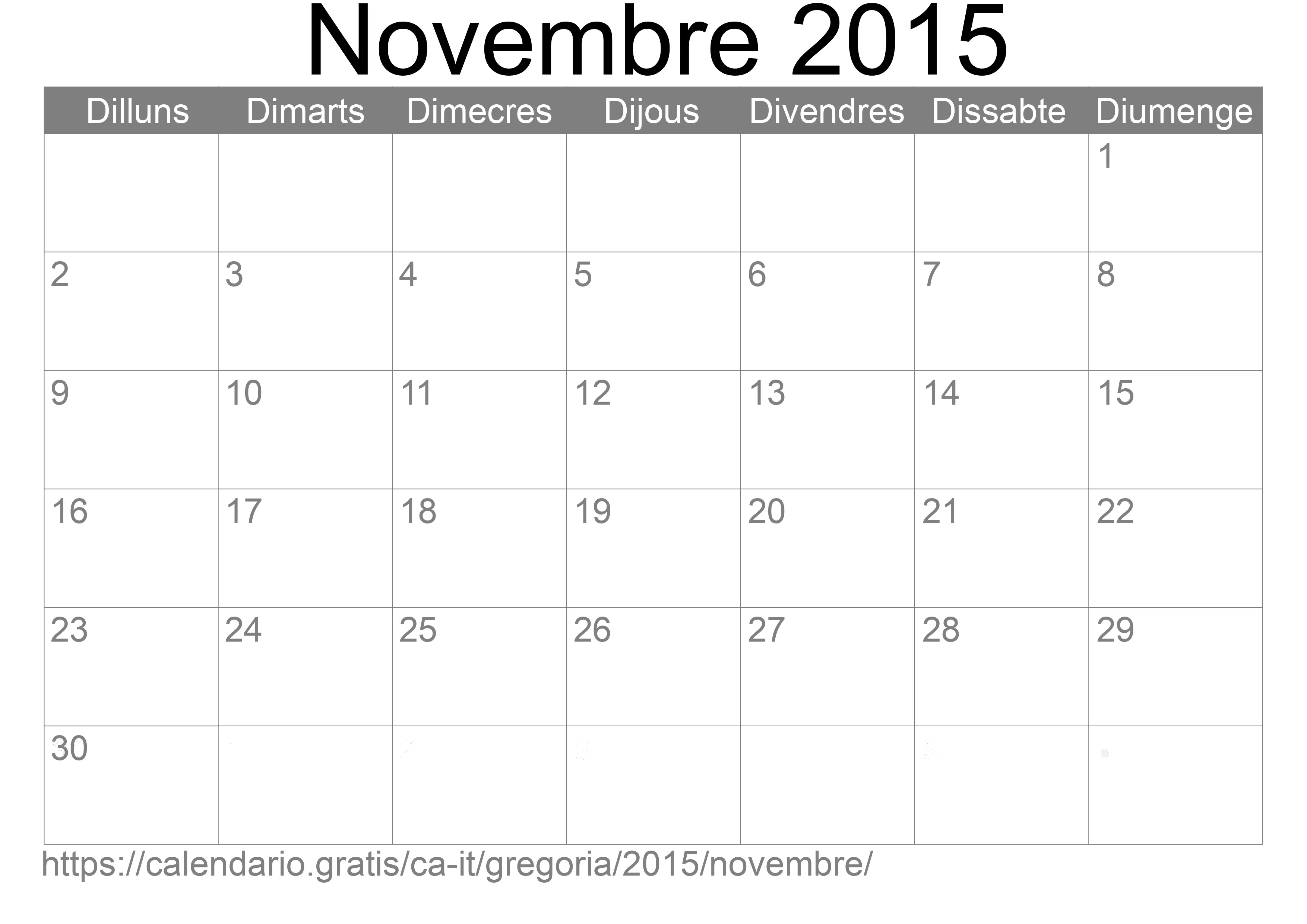 Calendari Novembre 2015 per imprimir (Itàlia)