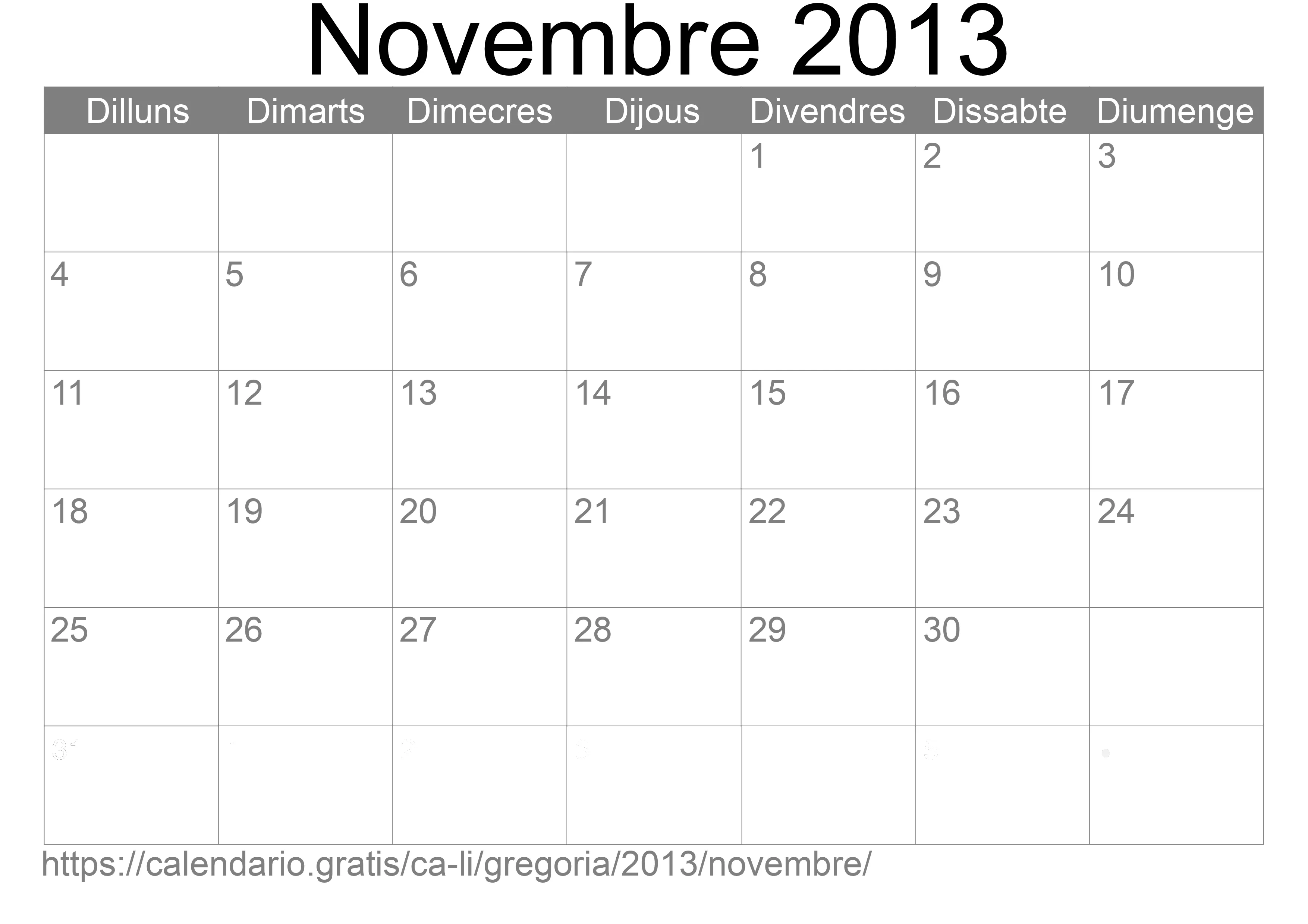 Calendari Novembre 2013 per imprimir (Liechtenstein) Calendari Novembre 2013 per imprimir (Liechtenstein)