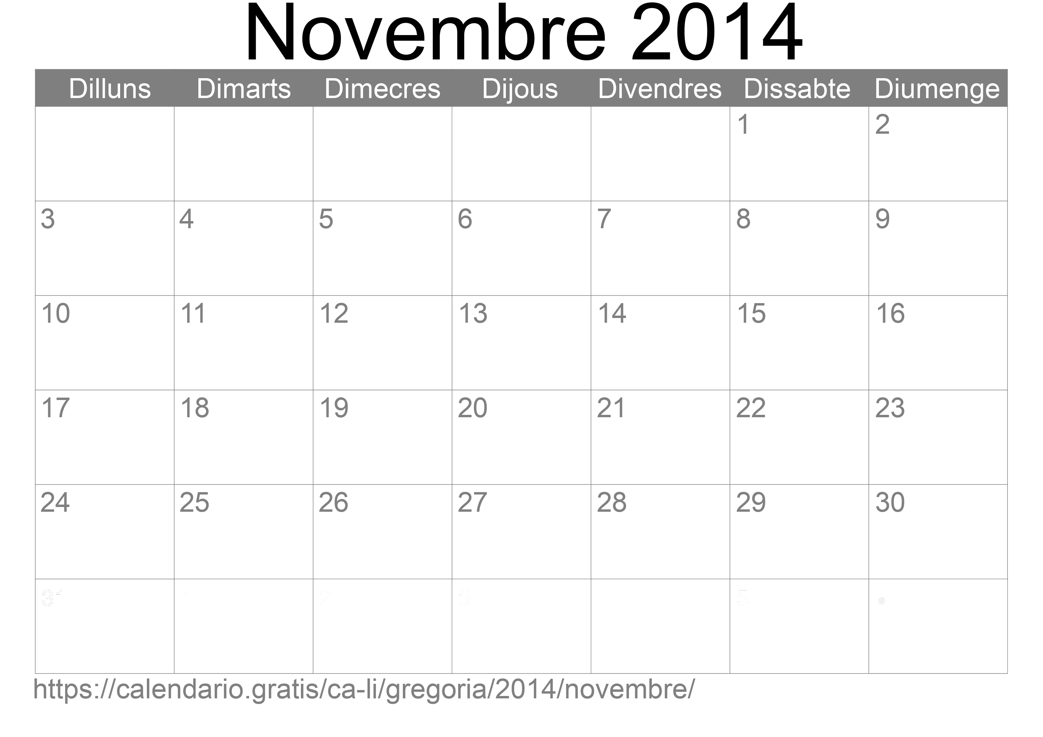 Calendari Novembre 2014 per imprimir (Liechtenstein) Calendari Novembre 2014 per imprimir (Liechtenstein)