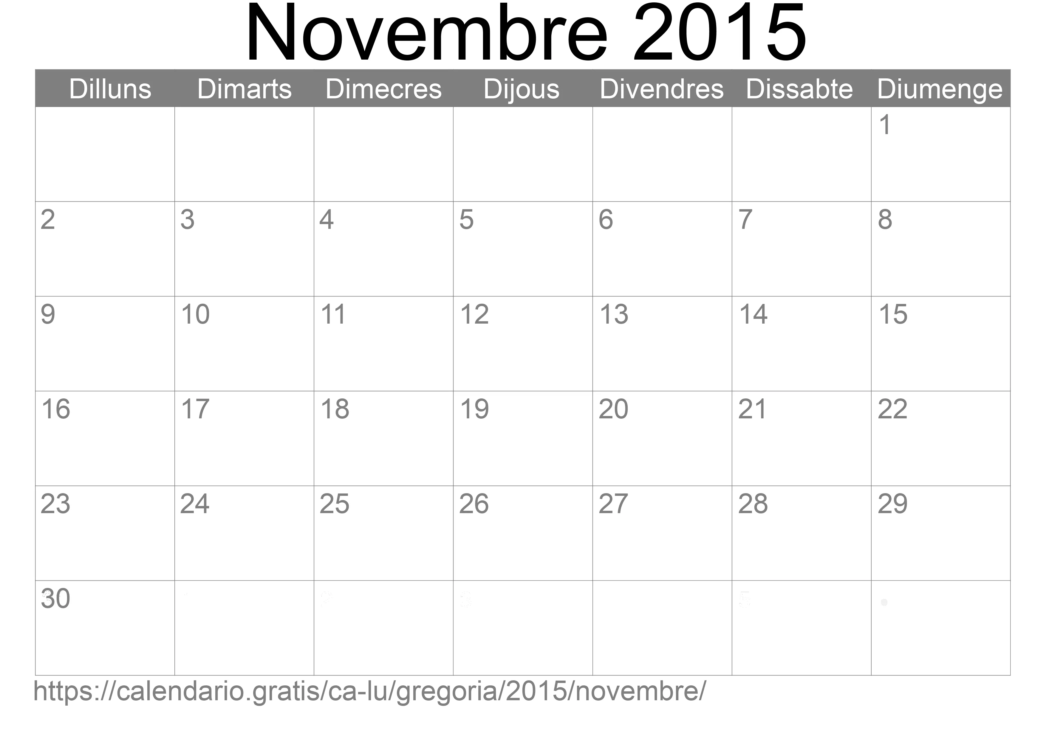 Calendari Novembre 2015 per imprimir (Luxemburg)