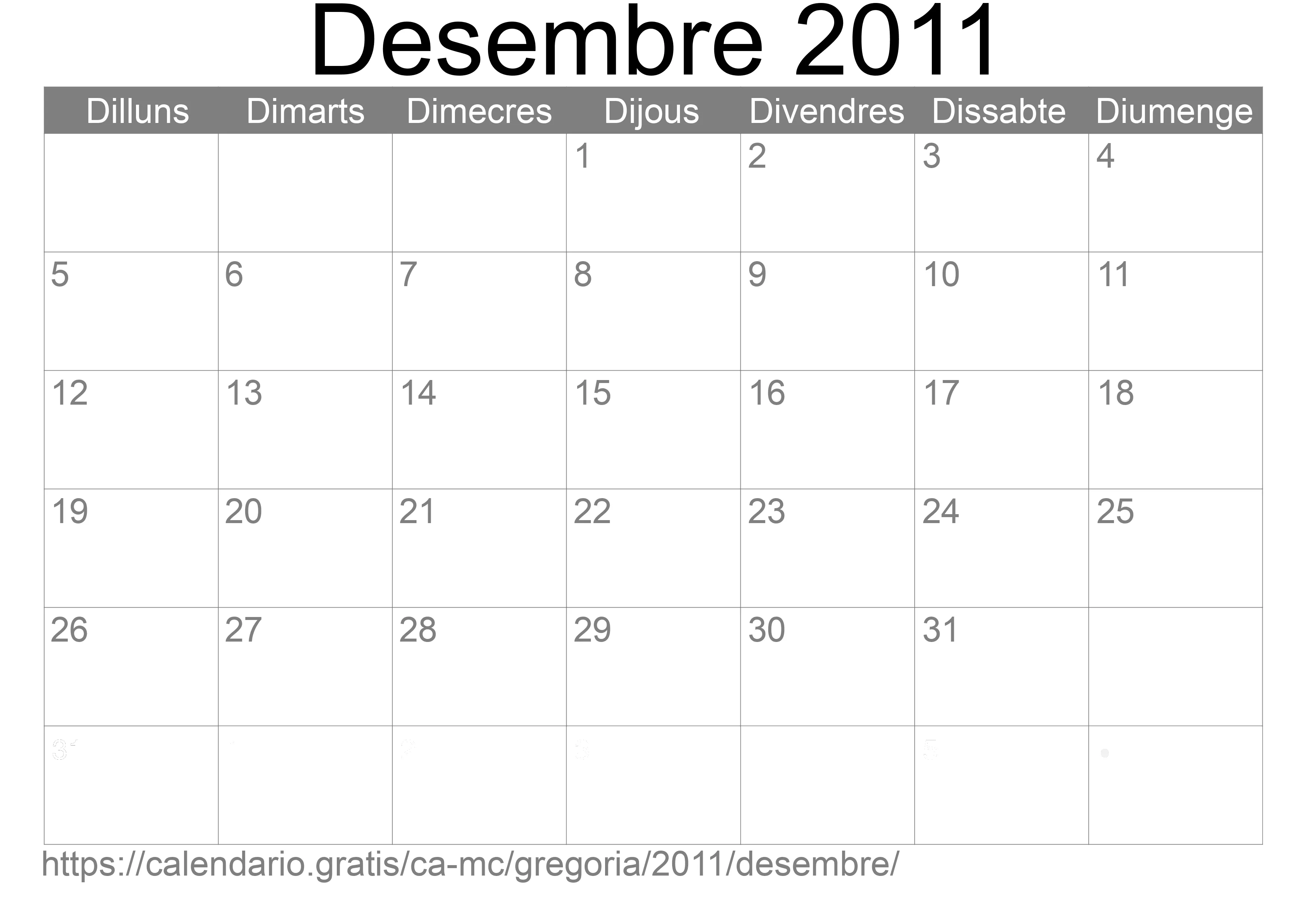 Calendari Desembre 2011 per imprimir (Mònaco)