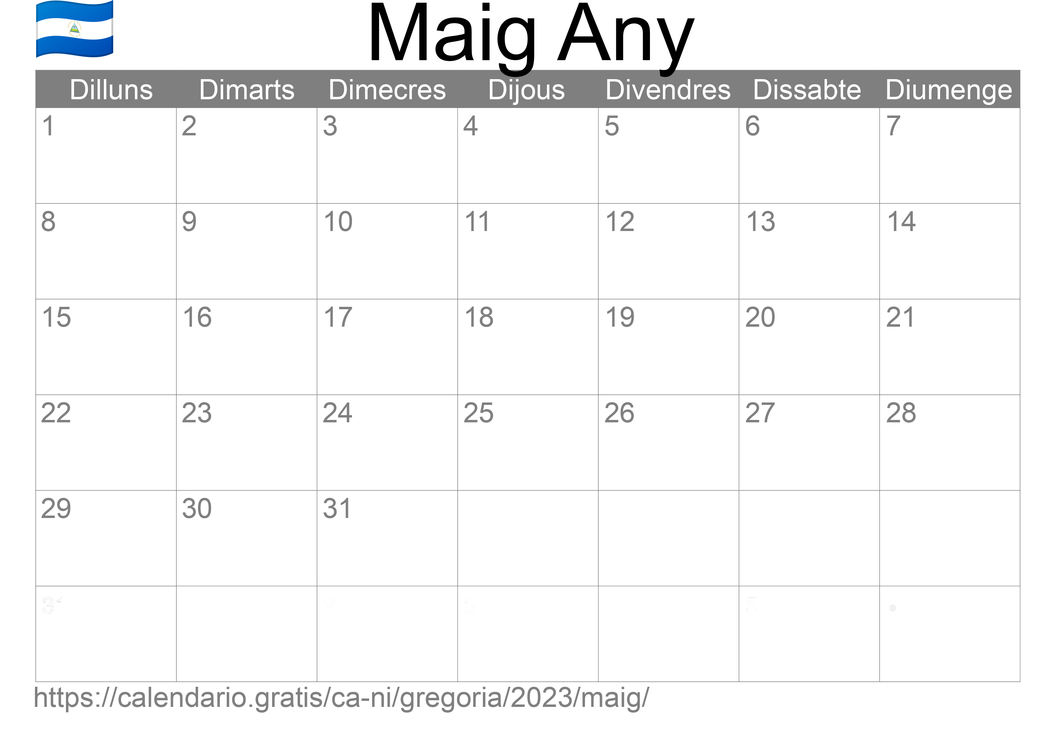 Calendari Maig 2023 per imprimir