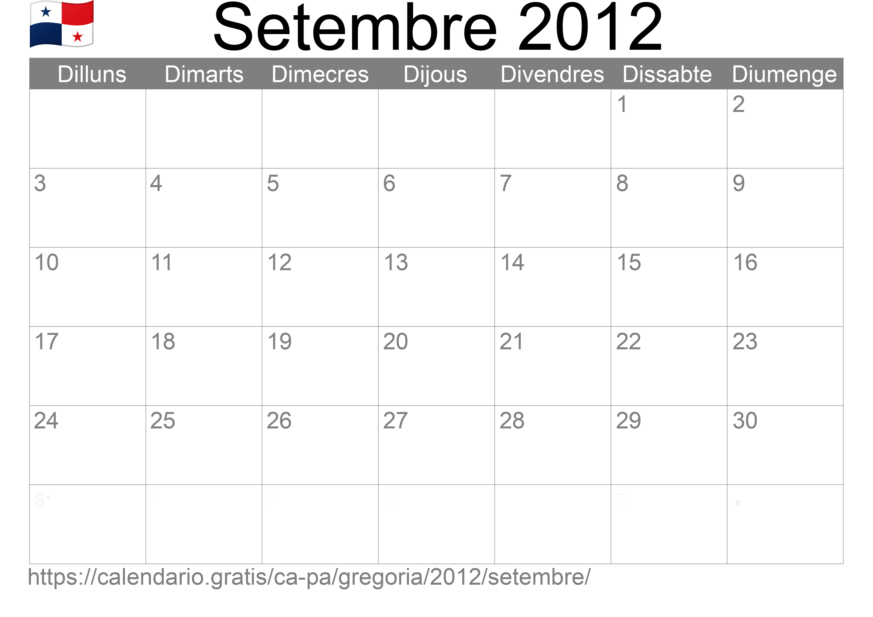 Calendari Setembre 2012 per imprimir