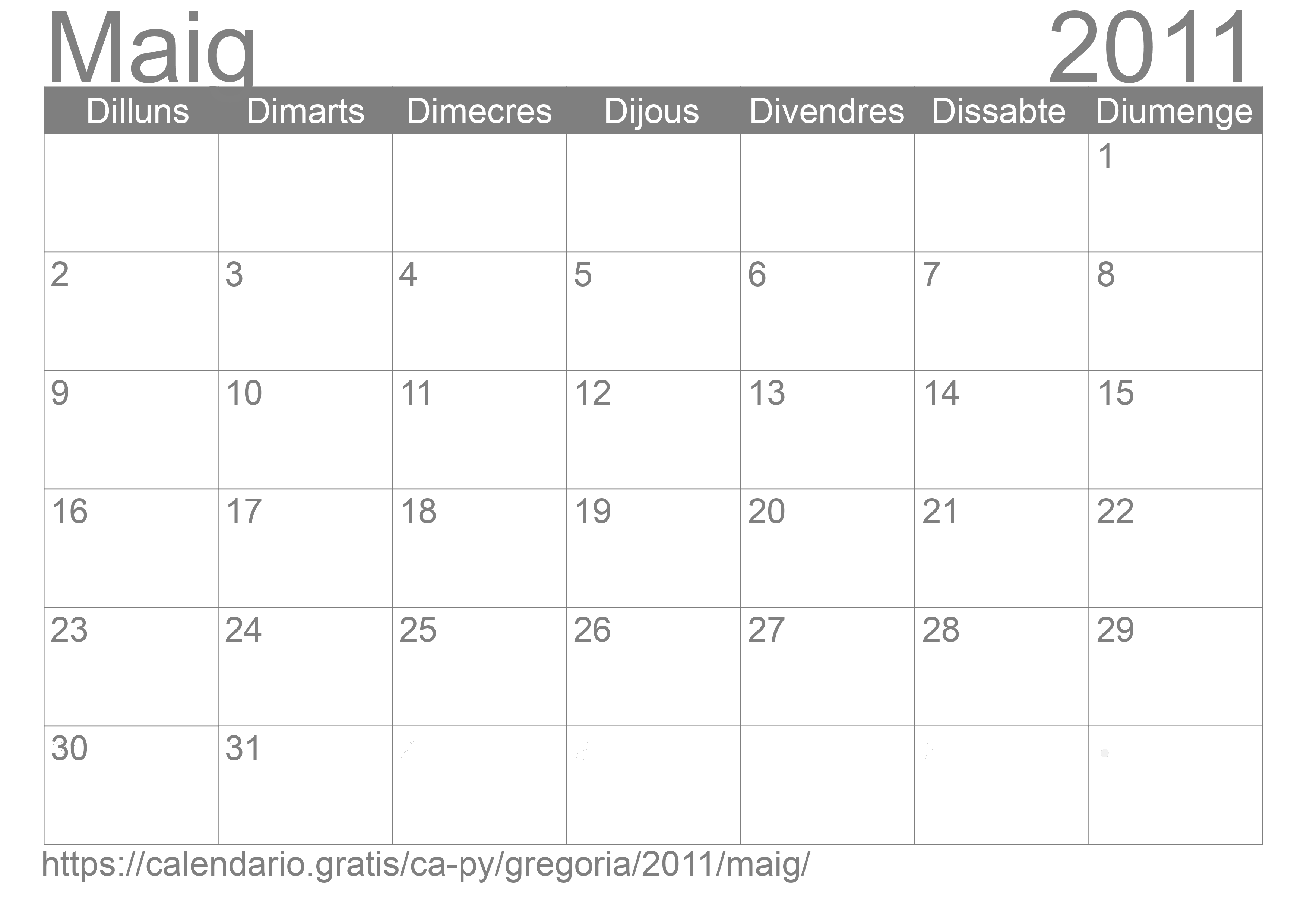 Calendari Maig 2011 per imprimir