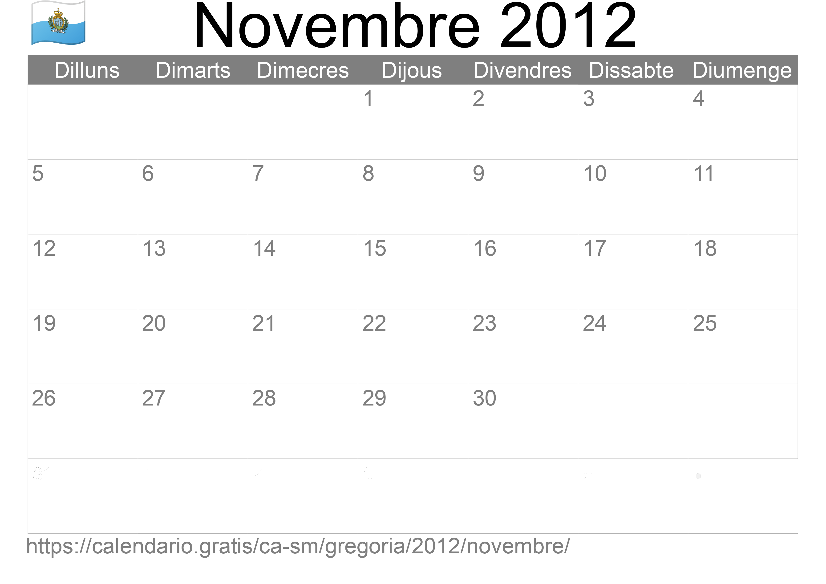 Calendari Novembre 2012 per imprimir