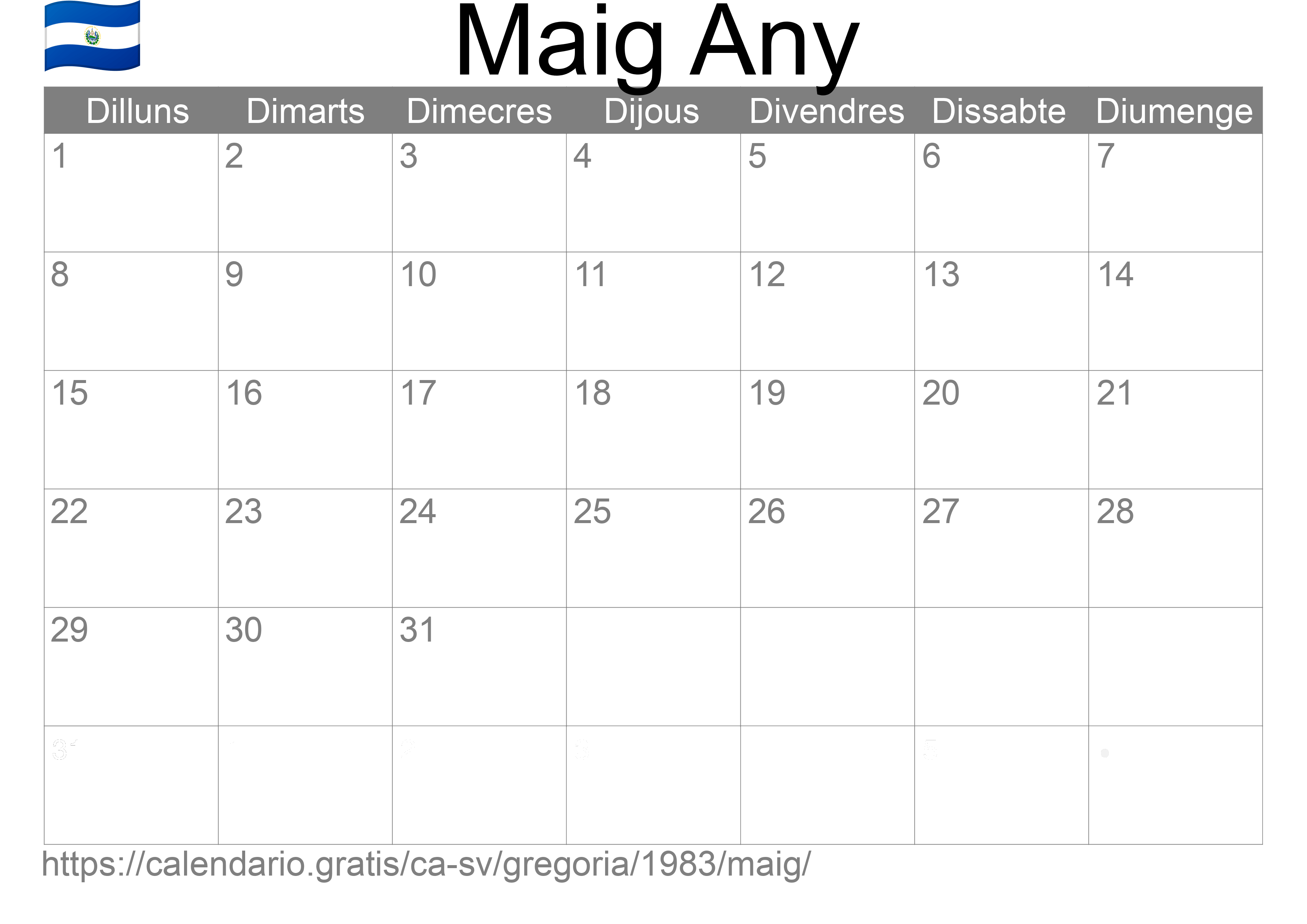 Calendari Maig 1983 per imprimir