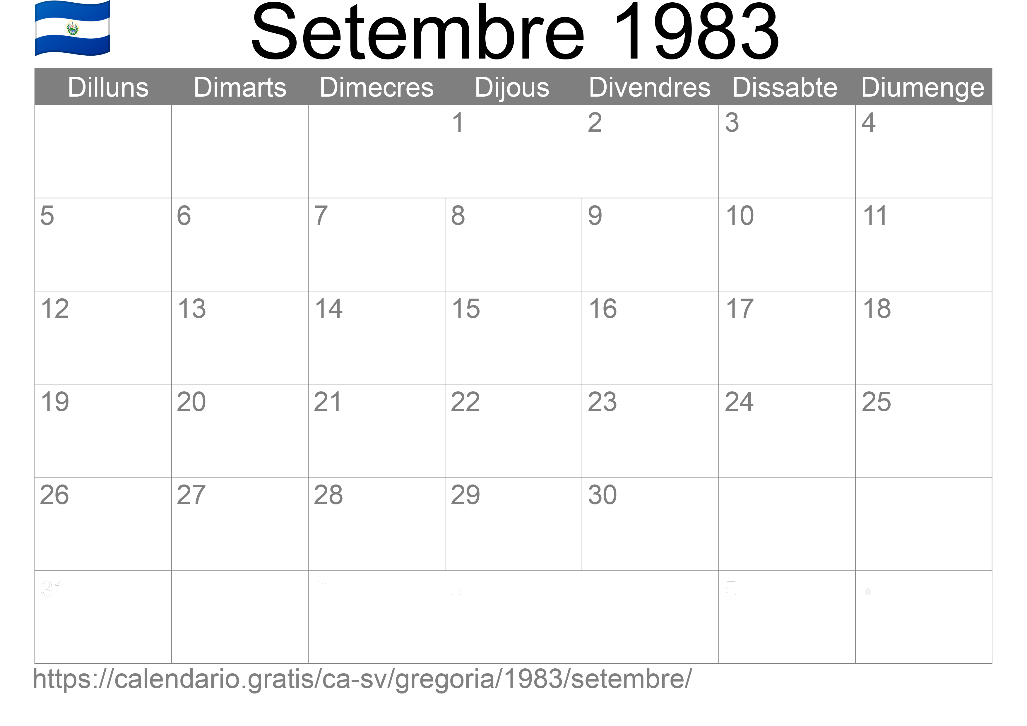 Calendari Setembre 1983 per imprimir