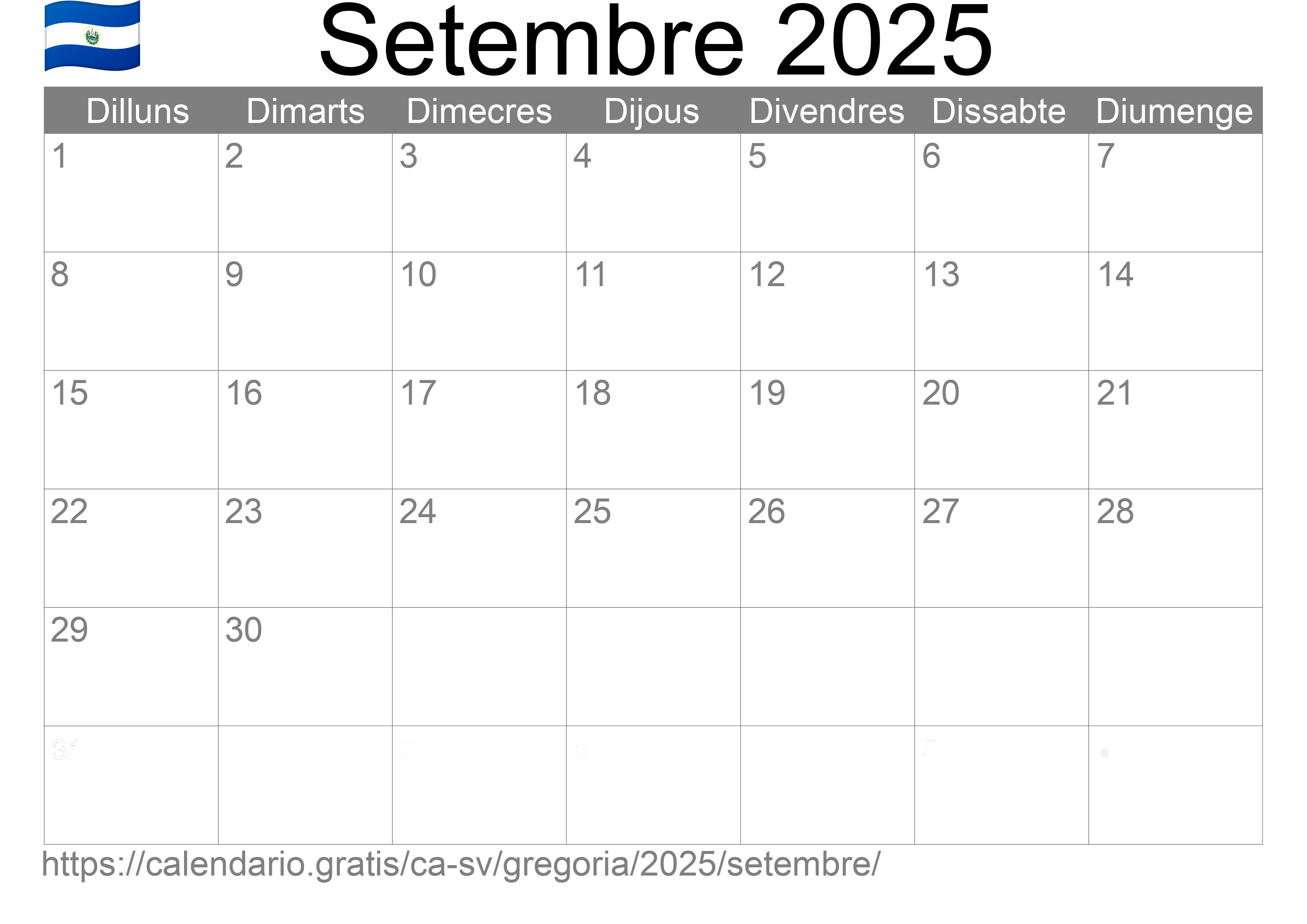 Calendari Setembre 2025 per imprimir