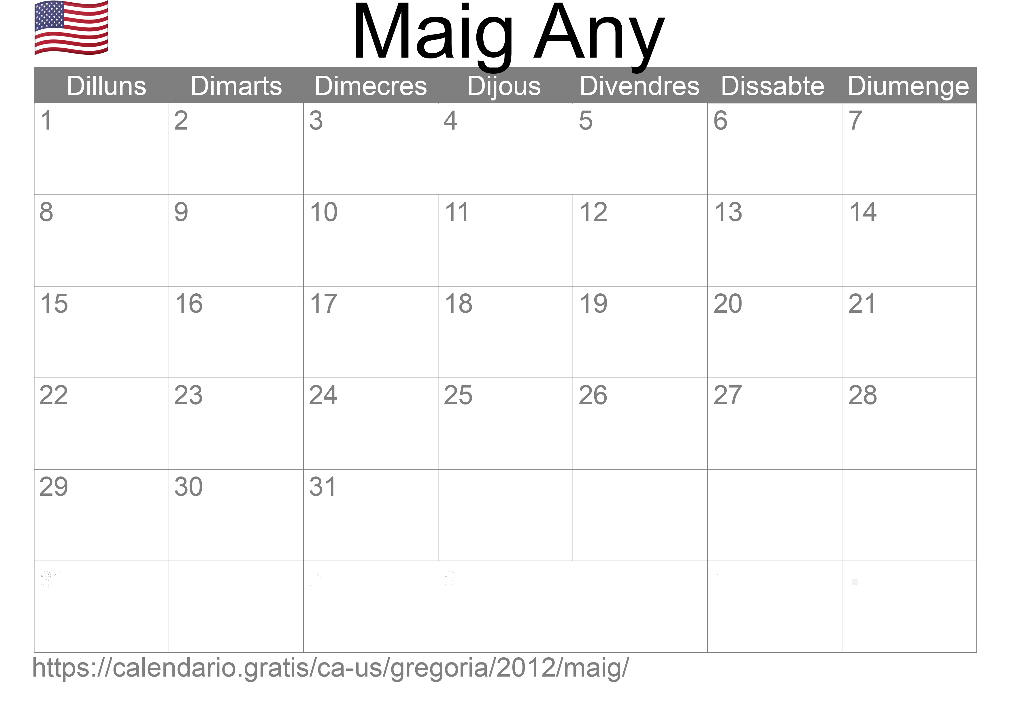 Calendari Maig 2012 per imprimir