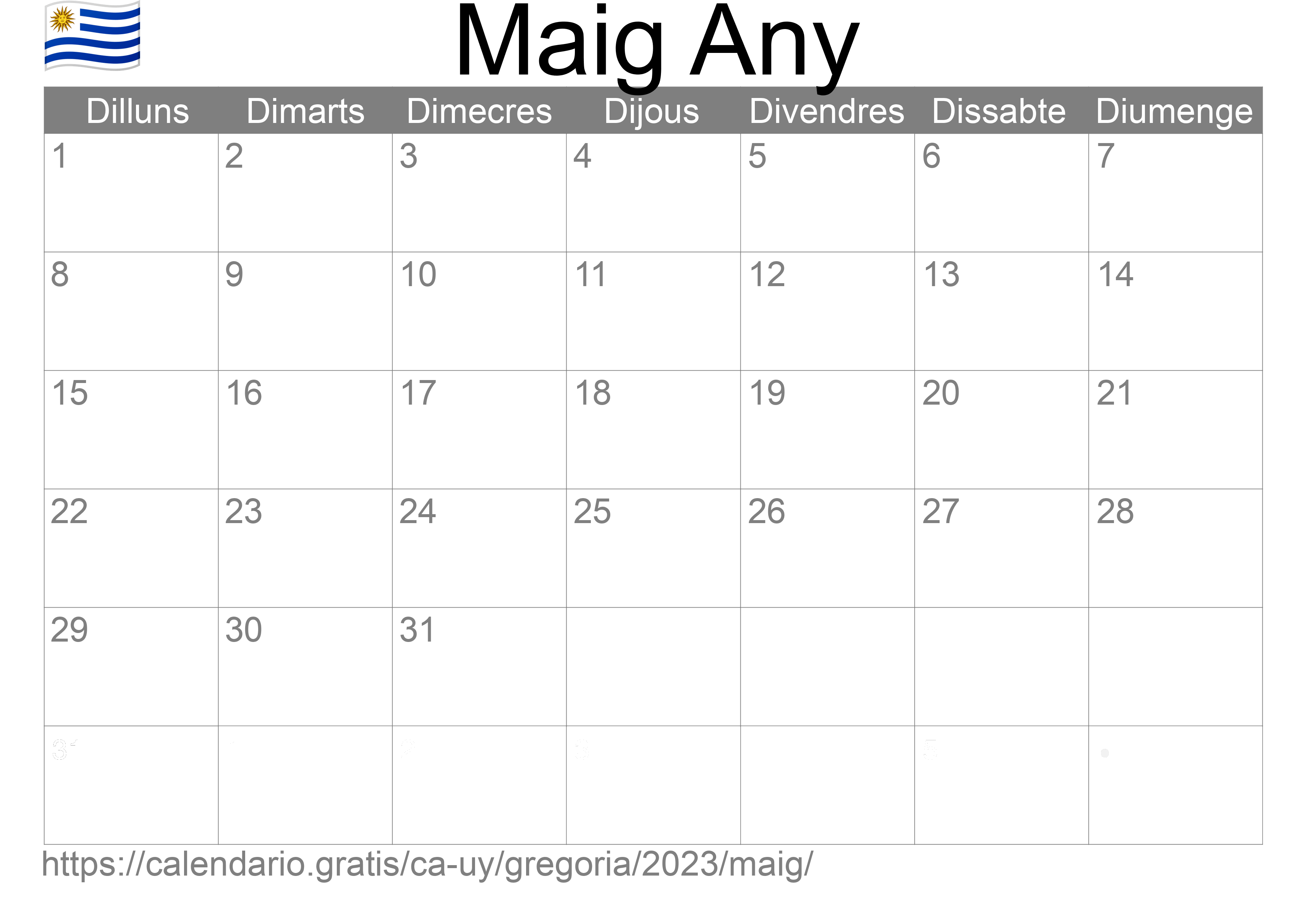 Calendari Maig 2023 per imprimir