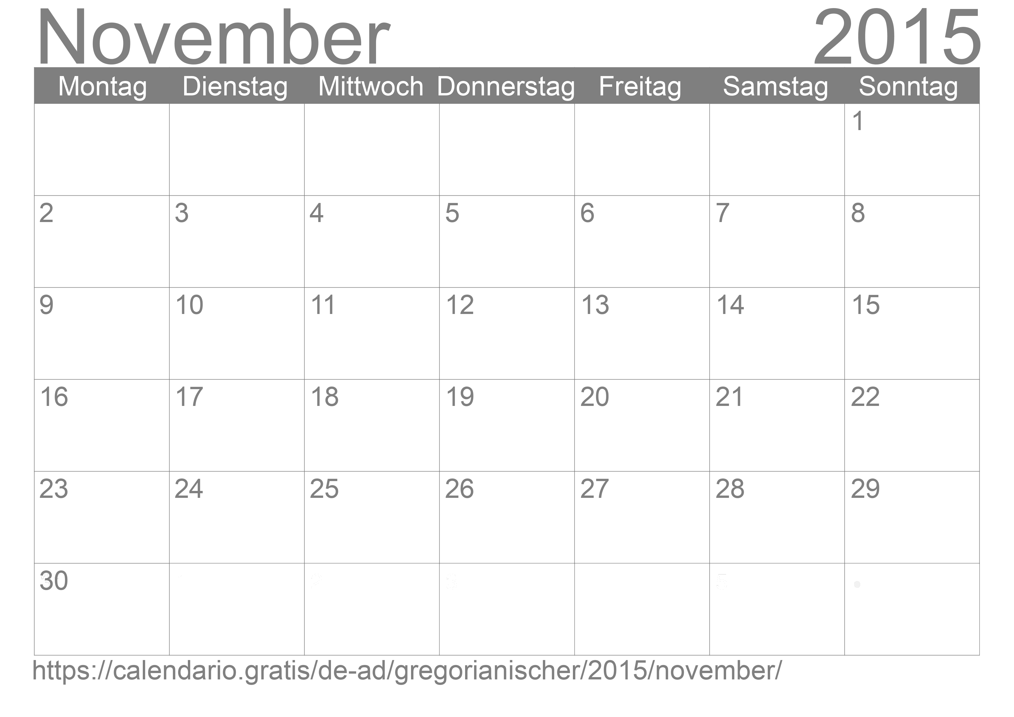 Kalender November 2015 zum Ausdrucken