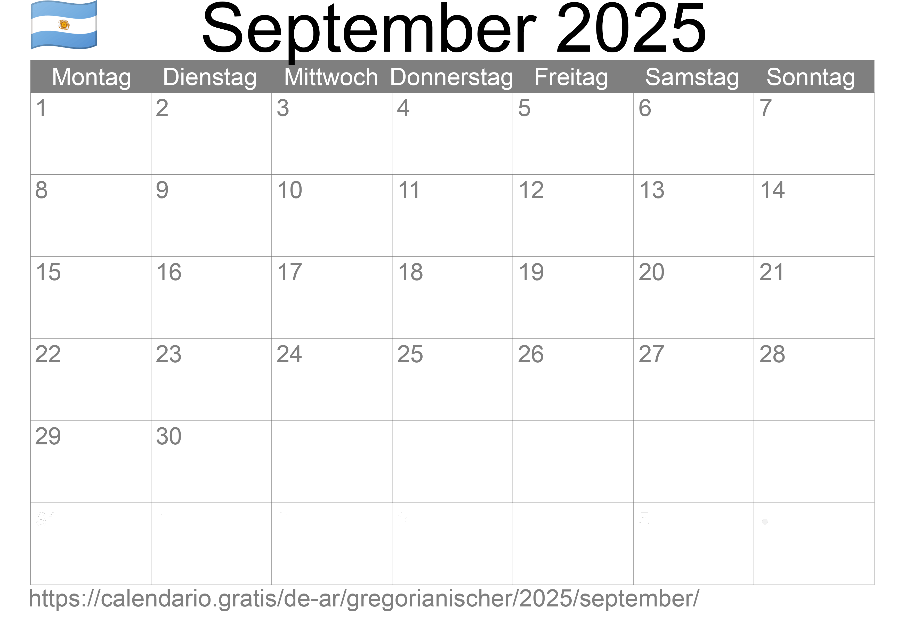 Kalender September 2025 zum Ausdrucken