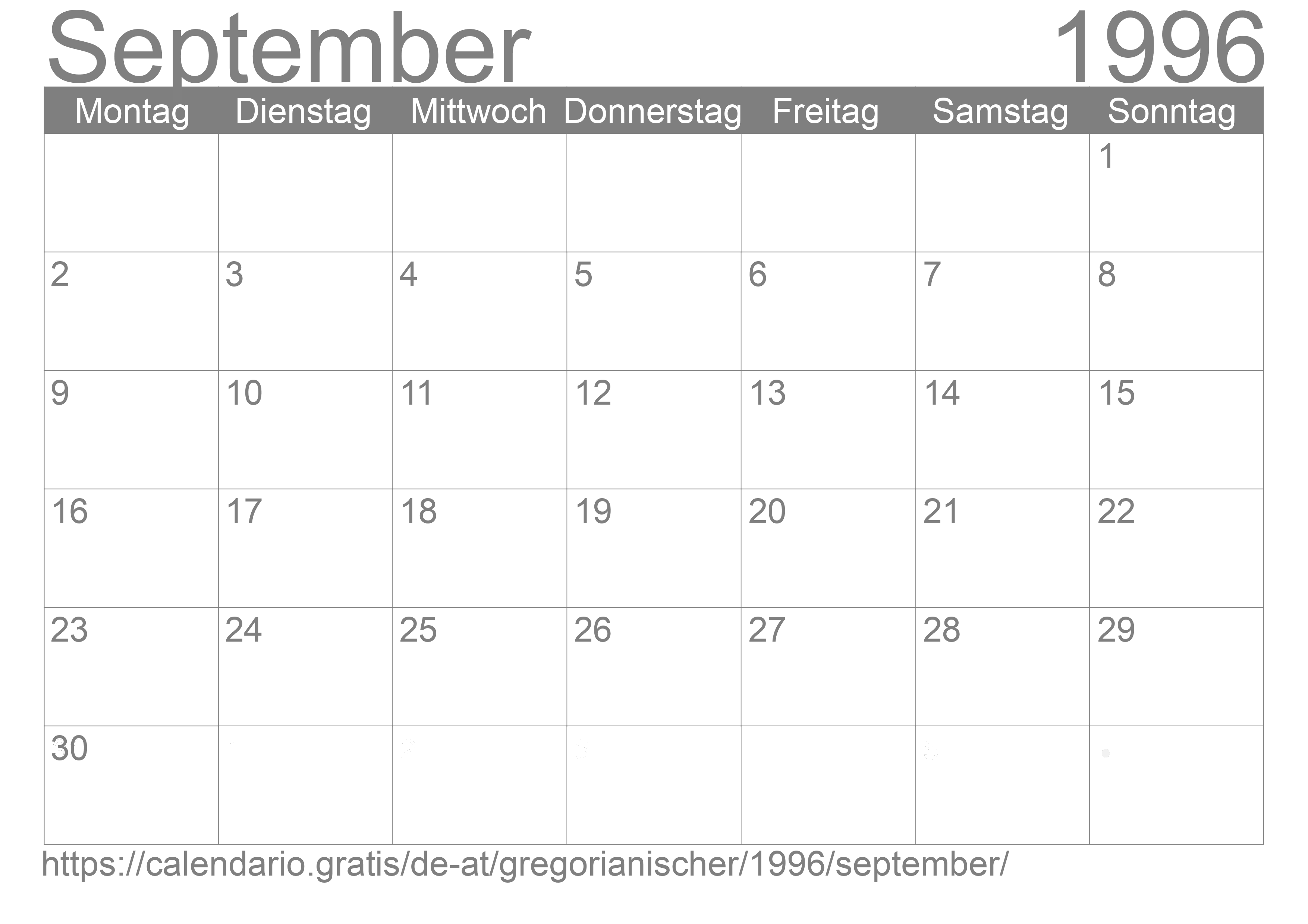 Kalender September 1996 zum Ausdrucken