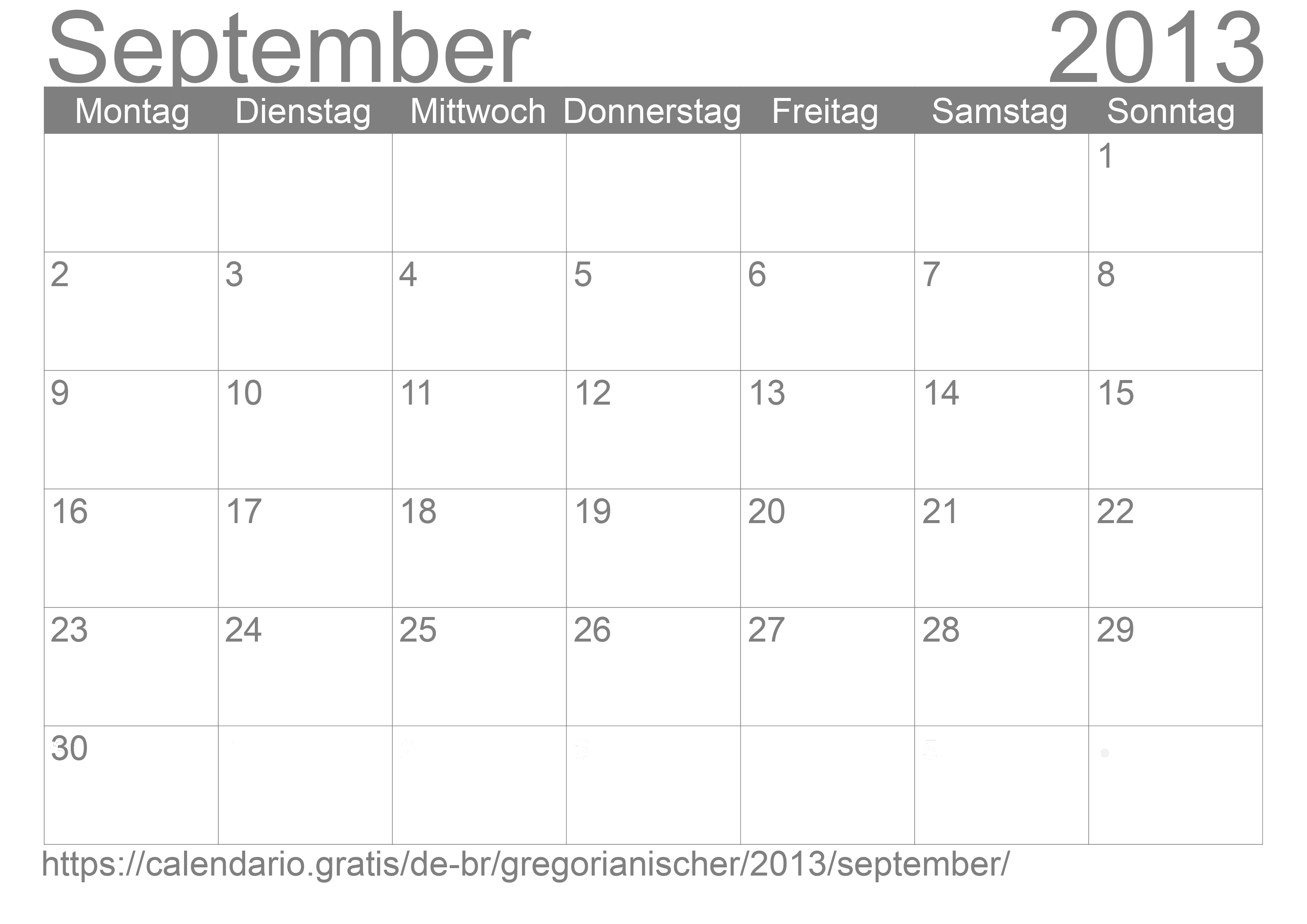 Kalender September 2013 zum Ausdrucken