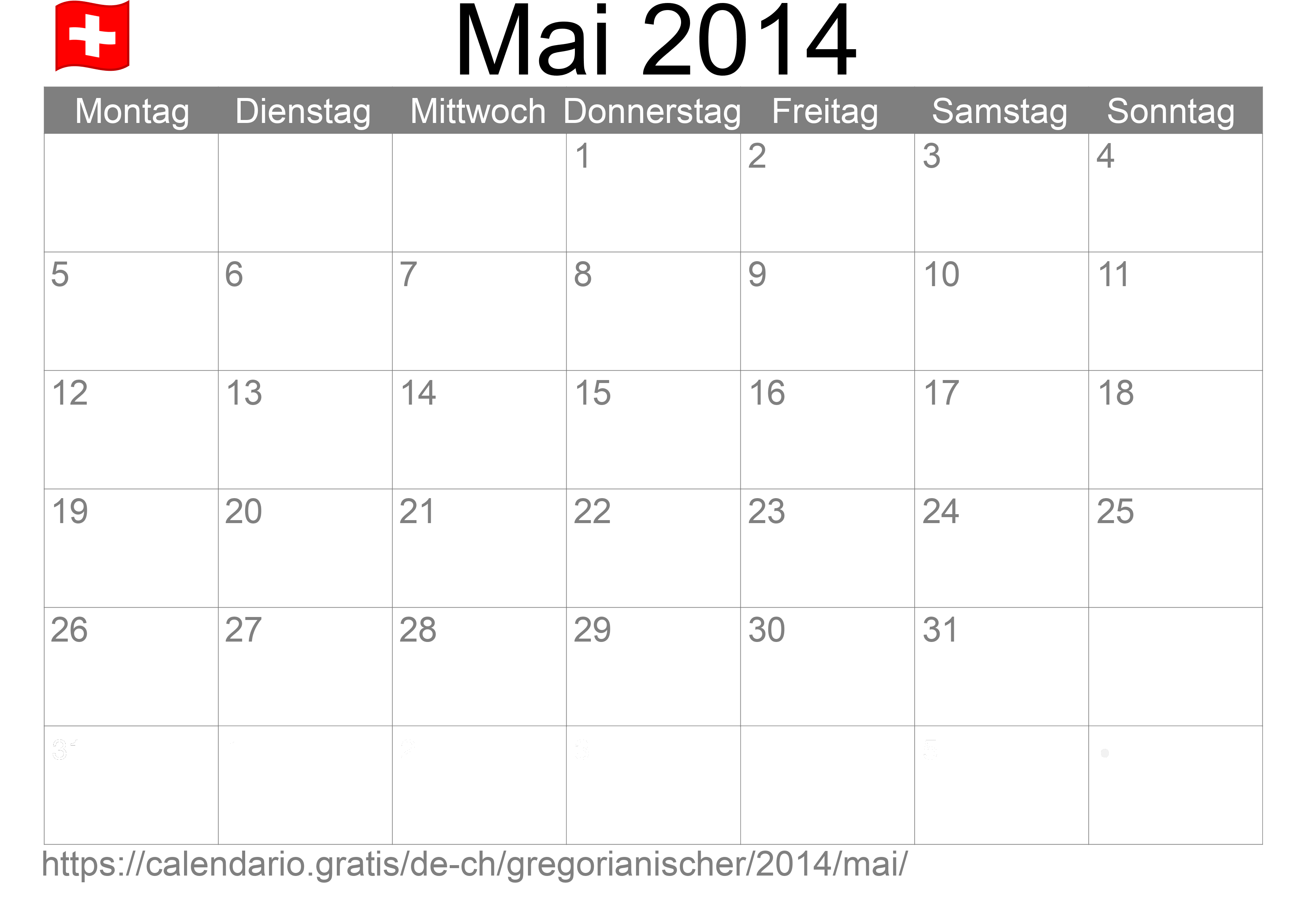 Kalender Mai 2014 zum Ausdrucken