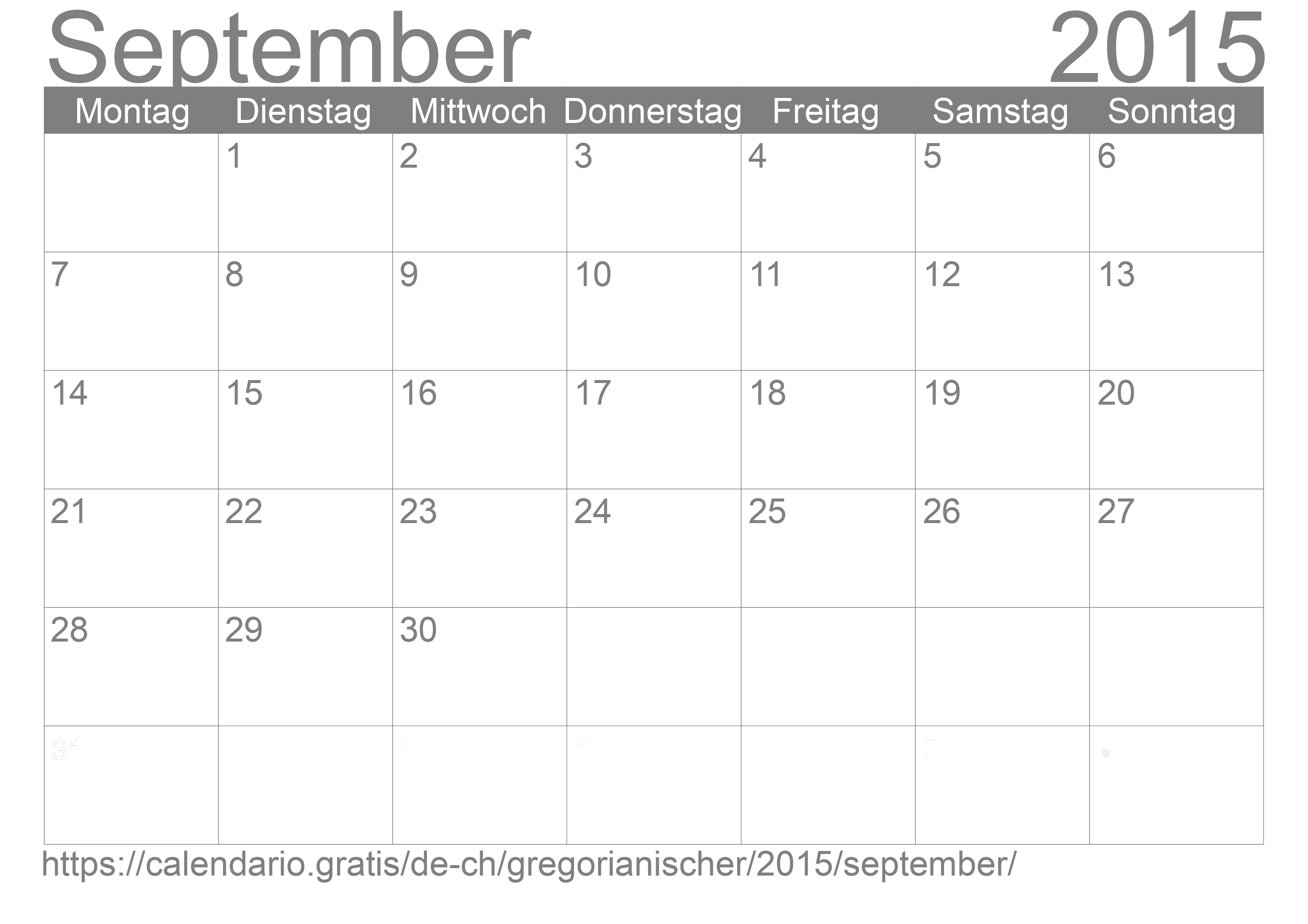 Kalender September 2015 zum Ausdrucken