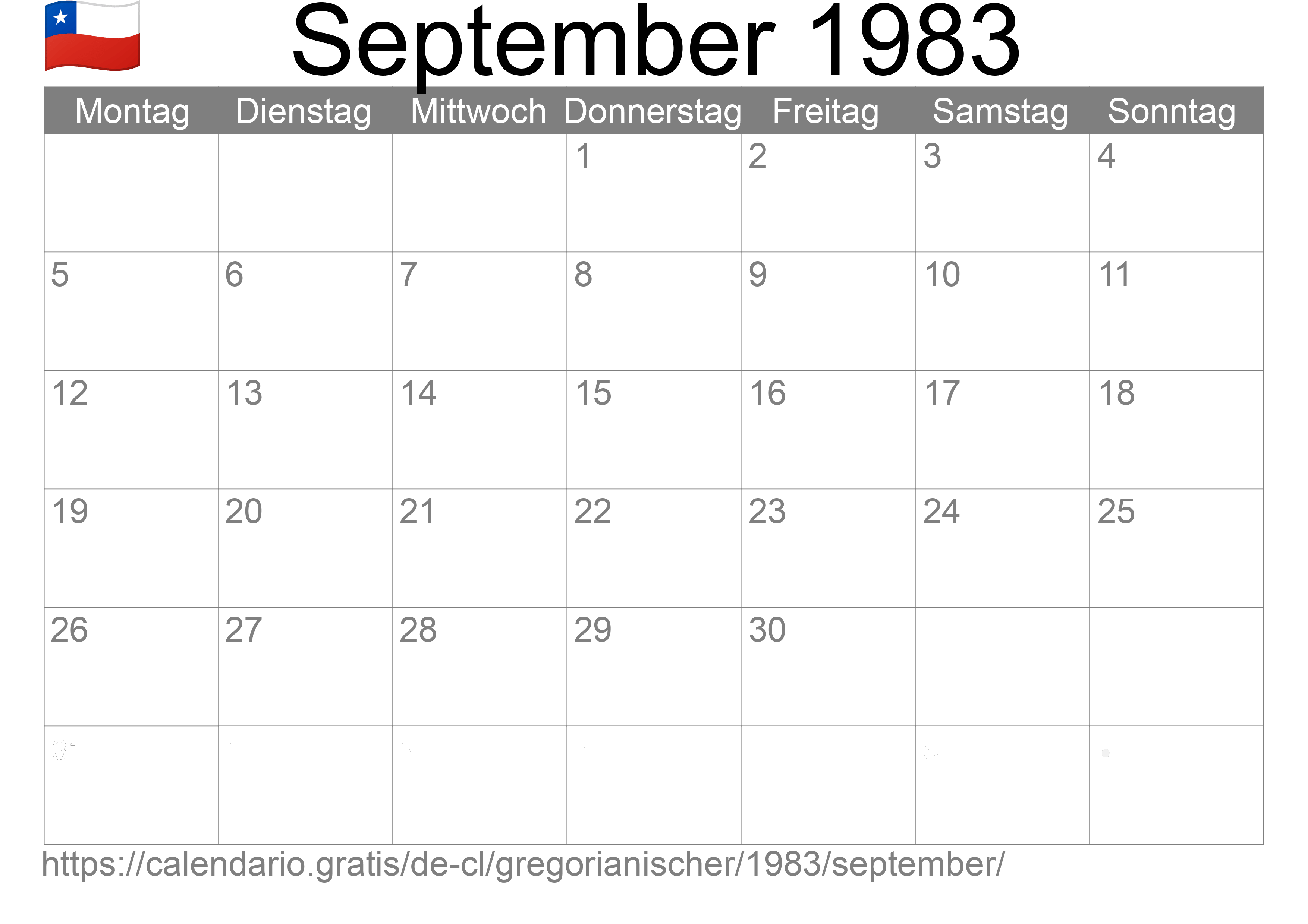 Kalender September 1983 zum Ausdrucken