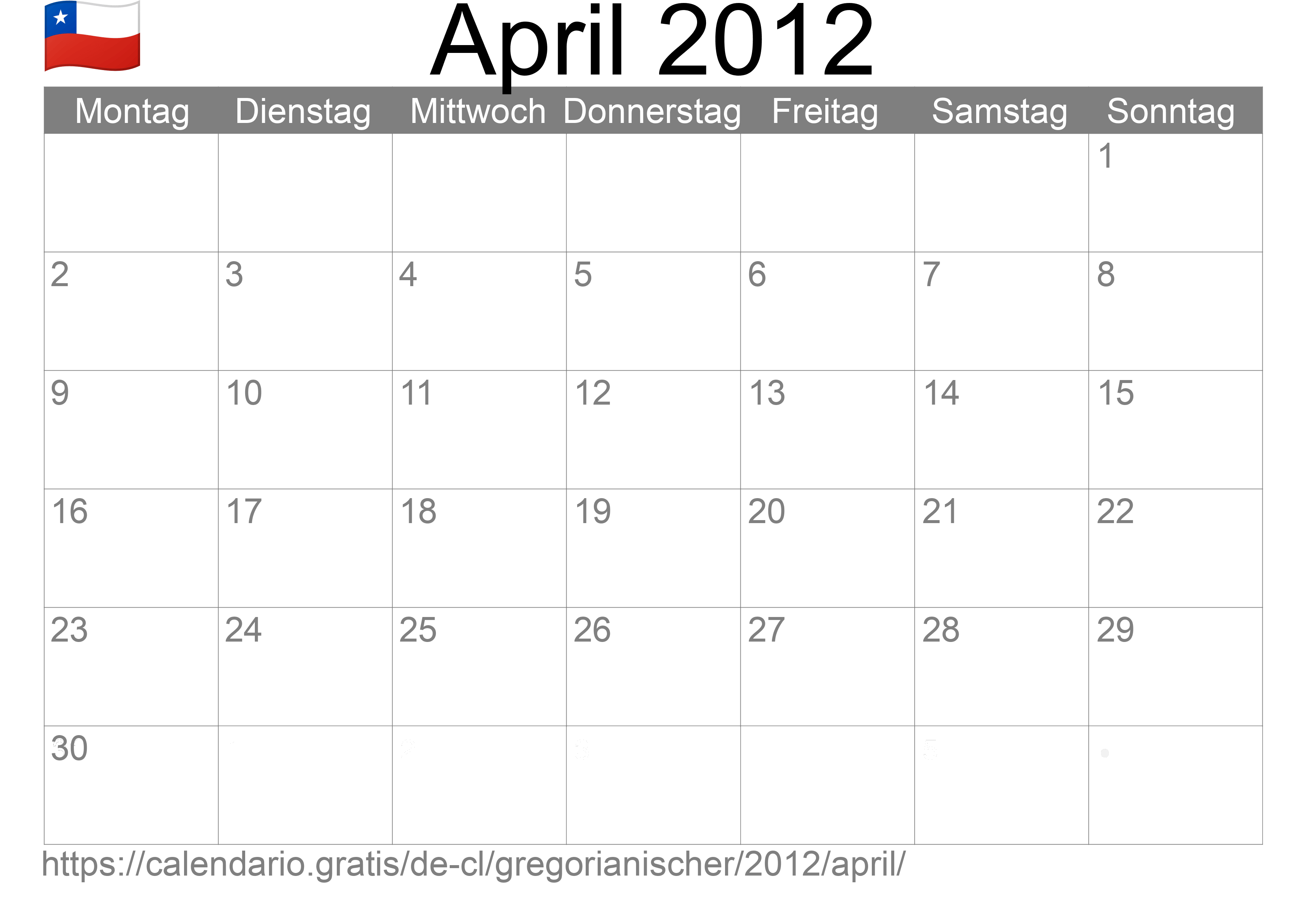 Kalender April 2012 zum Ausdrucken