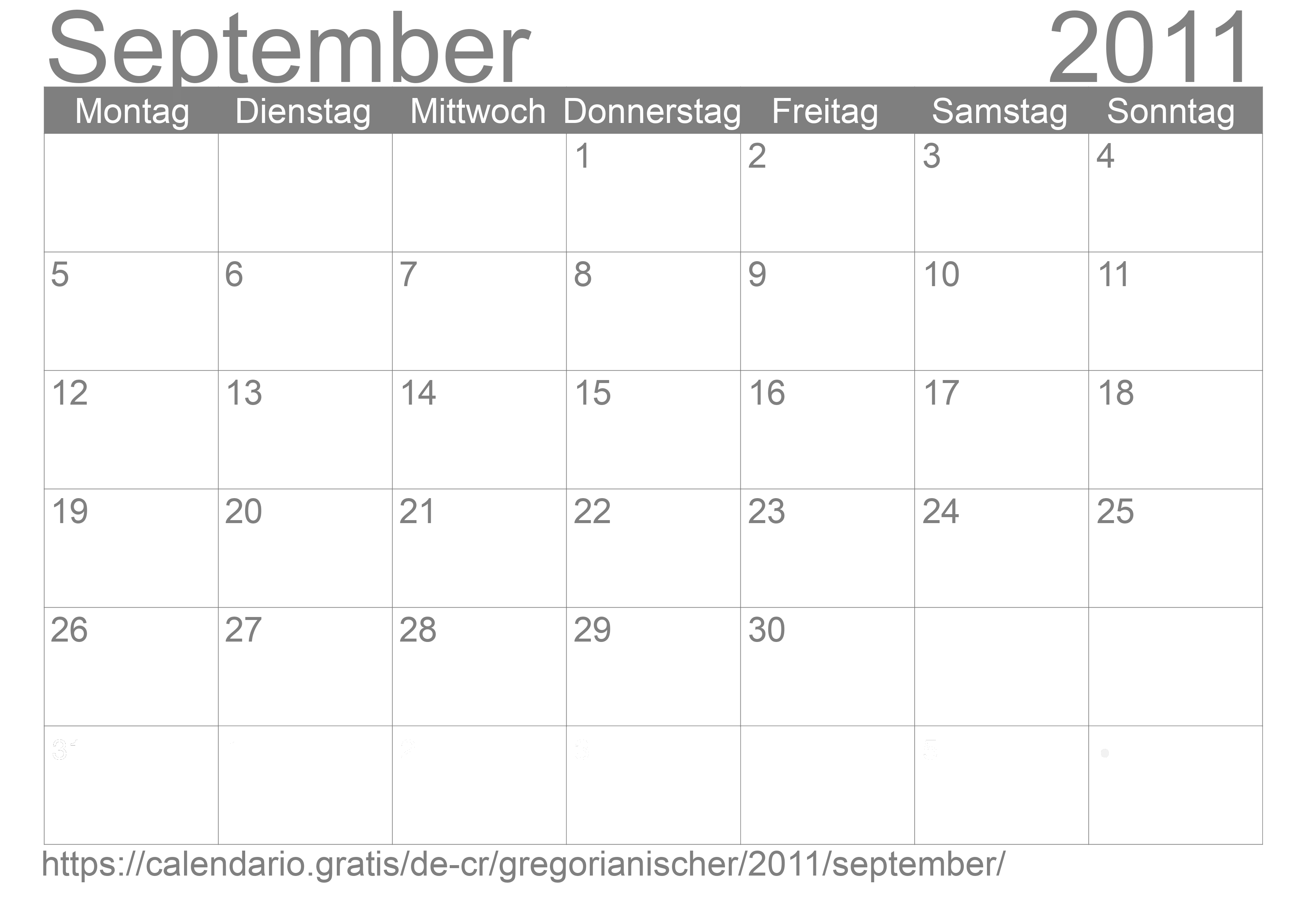 Kalender September 2011 zum Ausdrucken