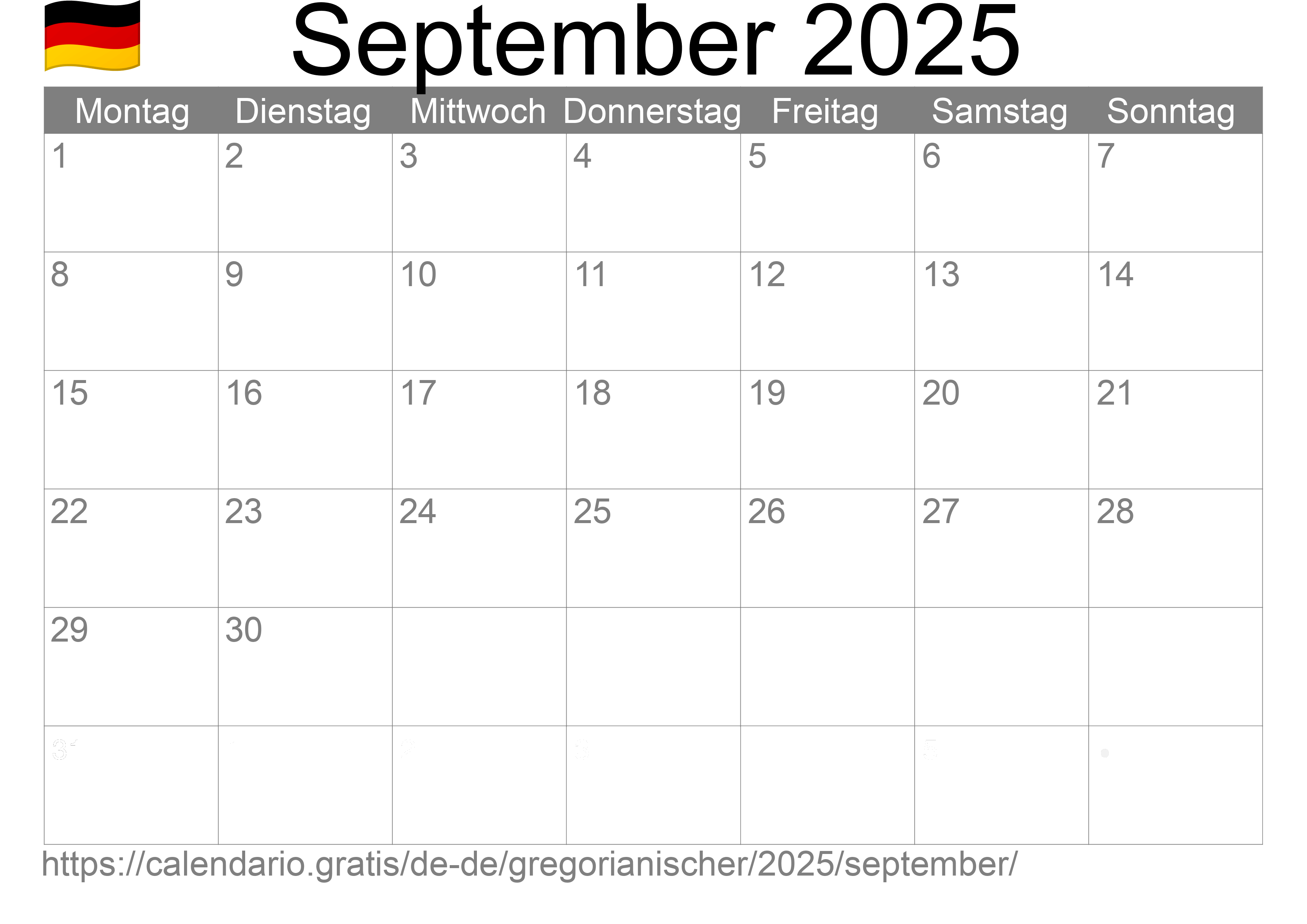 Kalender September 2025 zum Ausdrucken