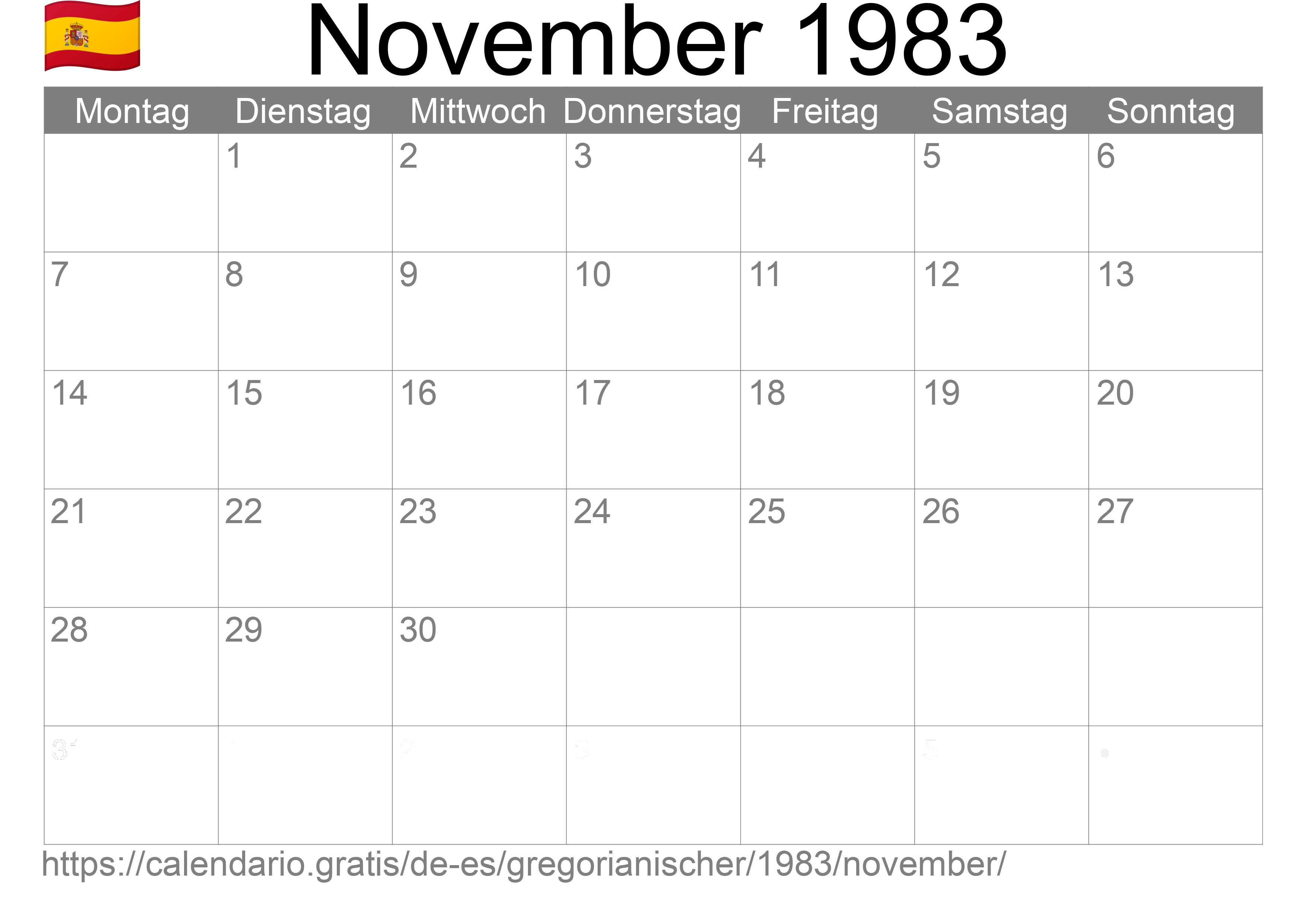 Kalender November 1983 zum Ausdrucken