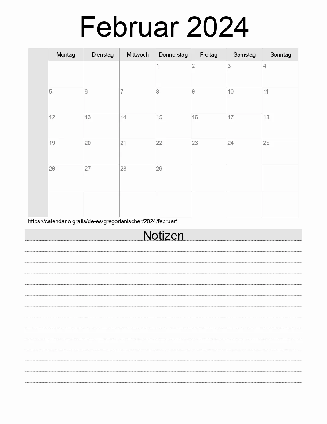 Kalender für Februar 2024 zum Drucken mit Notizen. (Spanien) Kalender für Februar 2024 zum Drucken mit Notizen. (Spanien)