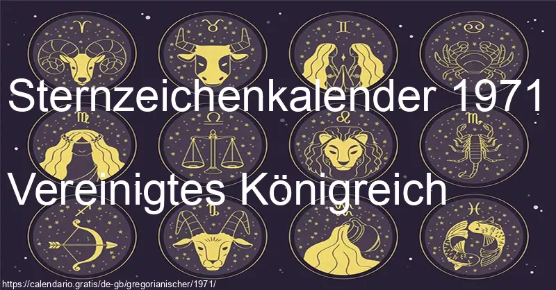 Tierkreiszeichen-Kalender 1971 (Vereinigtes Königreich)